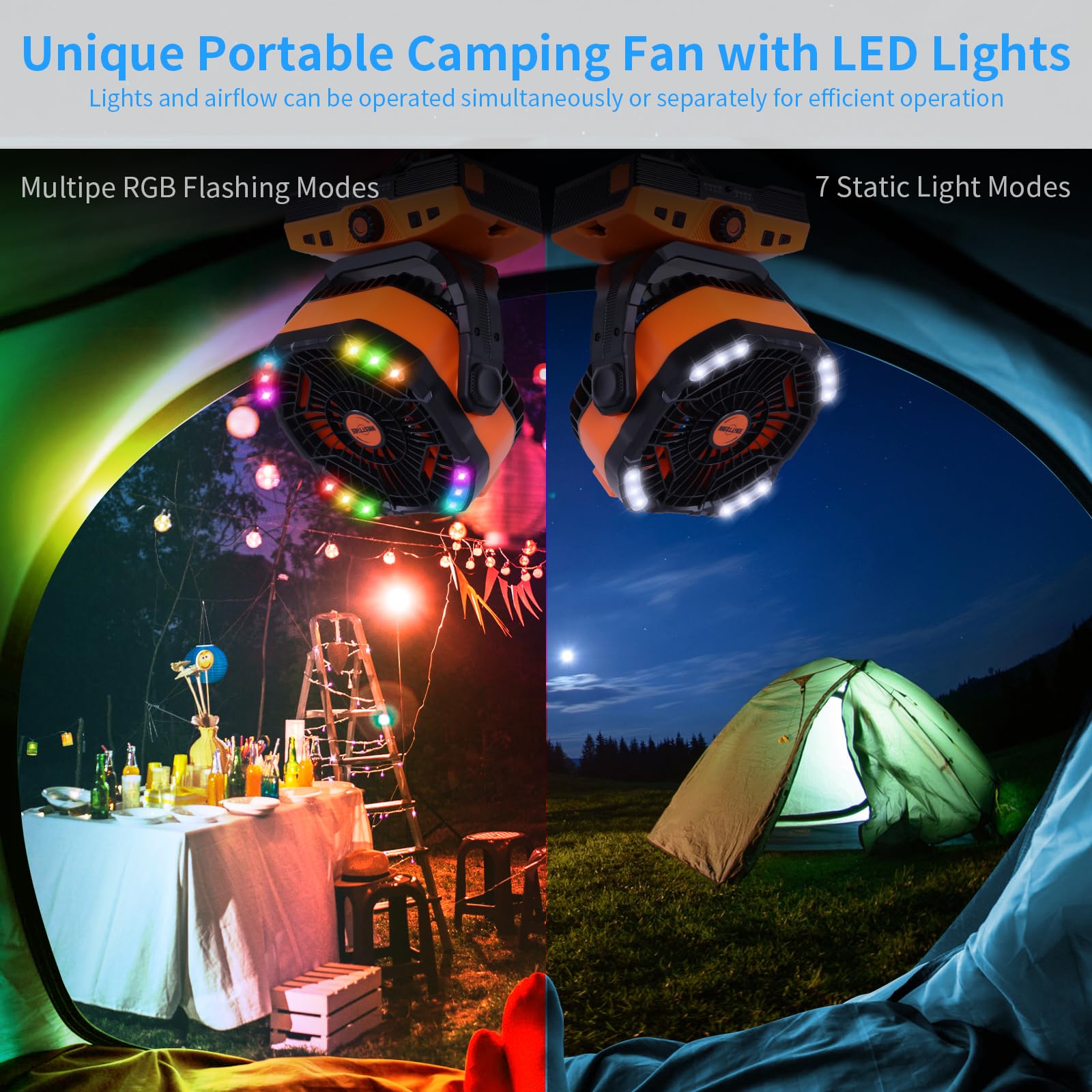 20000Mah Camping Fan Oscillating Fan Portable Fan Battery Powered Fan Rechargeable Camping Fan Essentials Tent Fan Light Hook 27