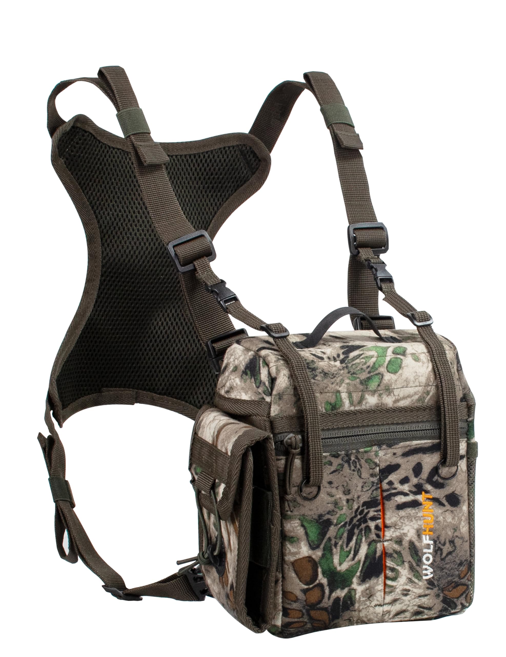 Wolfhunt Binocular Harness Chest Pack Magnetic Closure, Bino Case With Detachable Rangefinder Pouch, Camouflage Bino Bag With Ad