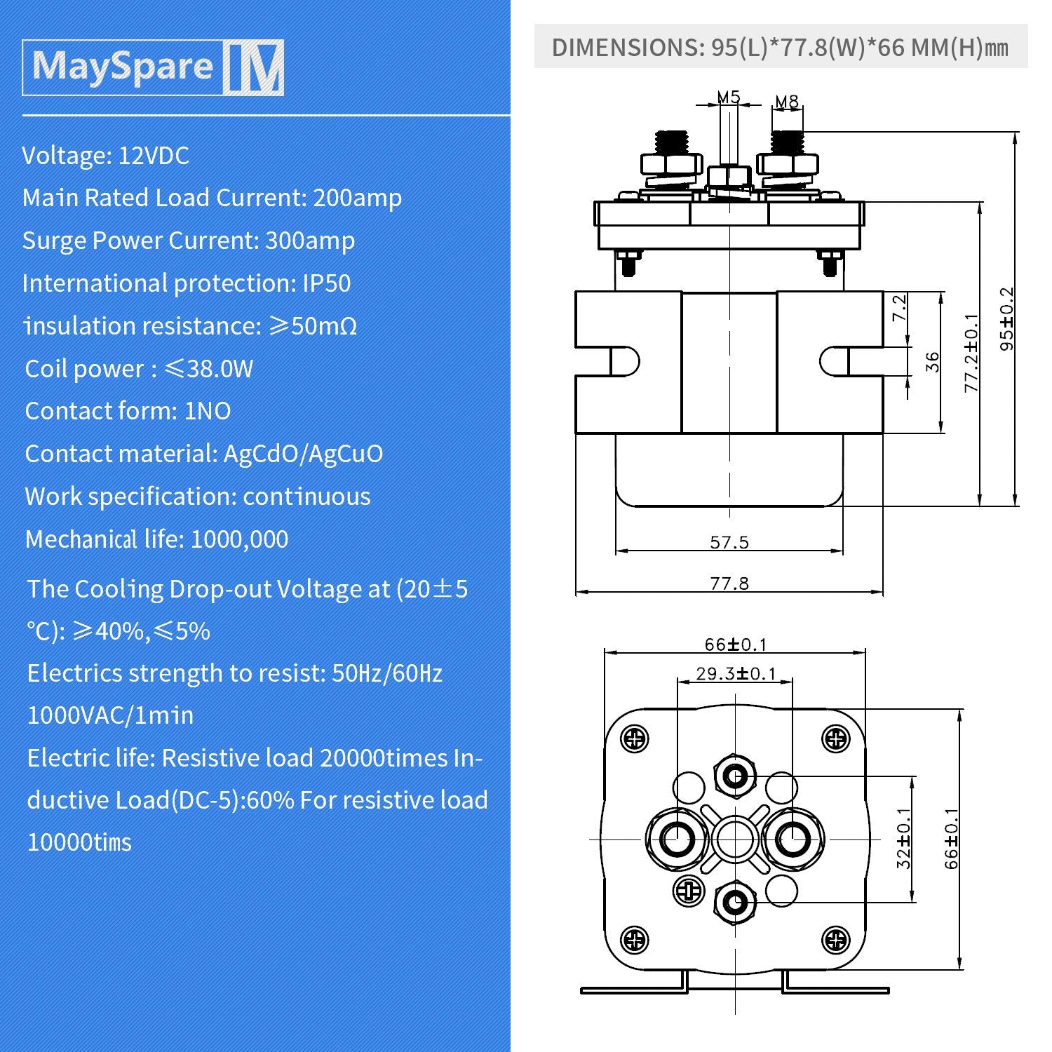 Mayspare 200 Amp Mobile Audio Continuous Relay And Battery Isolator High Current Relay 12Vdc
