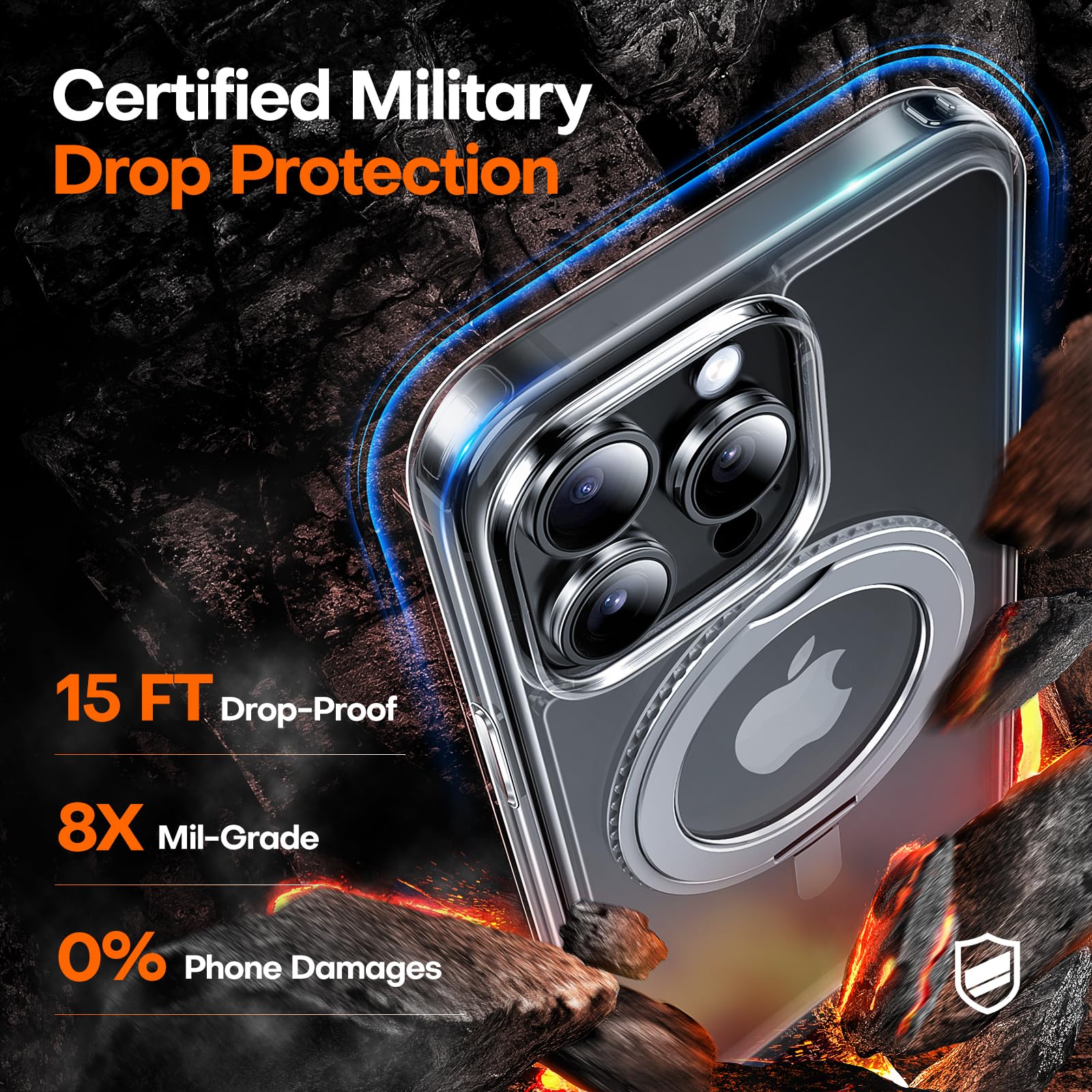 Tauri 360Rotatable Magnetic Ring For Iphone 15 Pro Max Case Clear, [Designed For Magsafe] With Stand & Ring Holder, [Not Yellowi