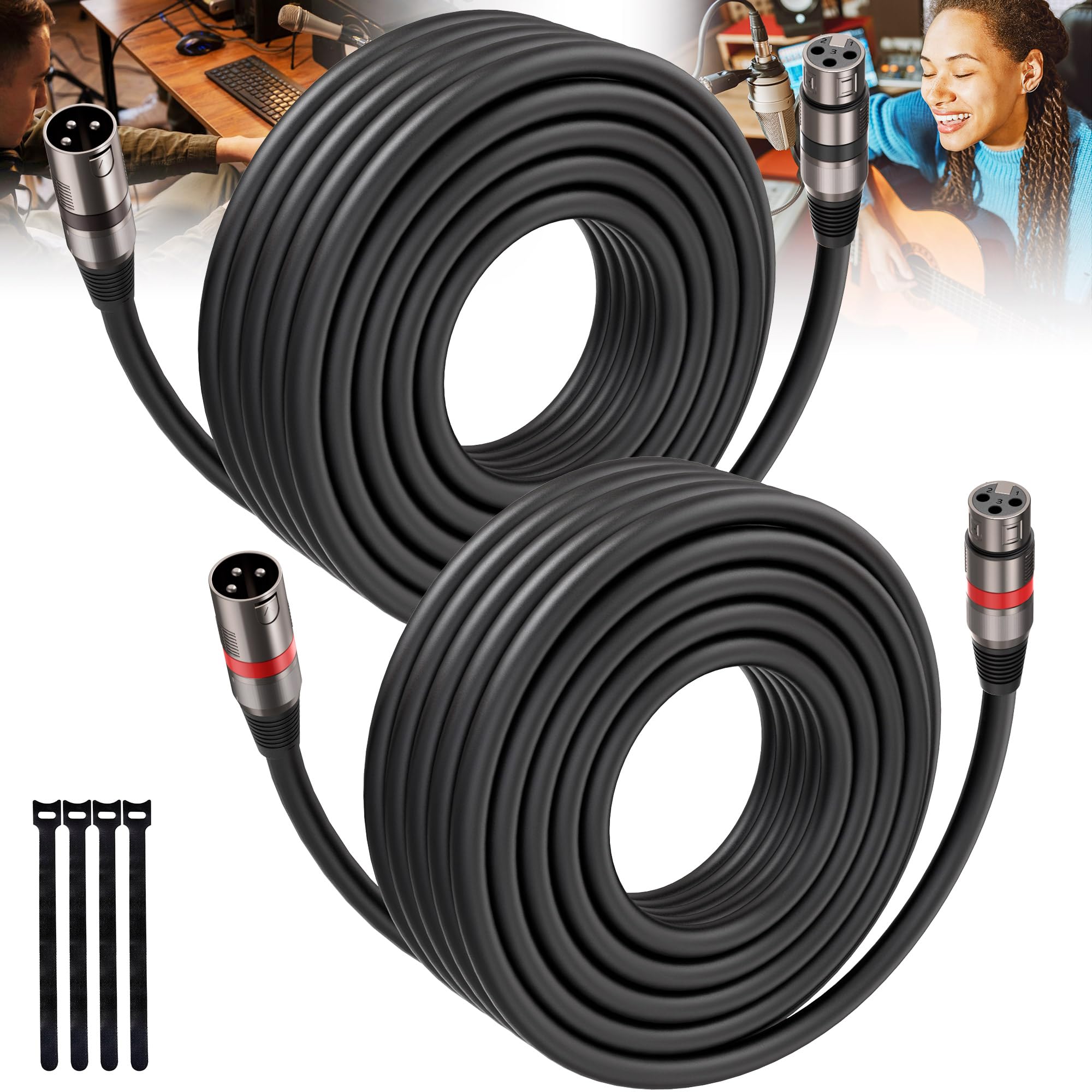 Xlr Cables 50Ft/16M 2 Packs, Premium Heavy Duty Balanced Microphone Cable With 3 Pin Xlr Male To Female Microphone Cord Connecto