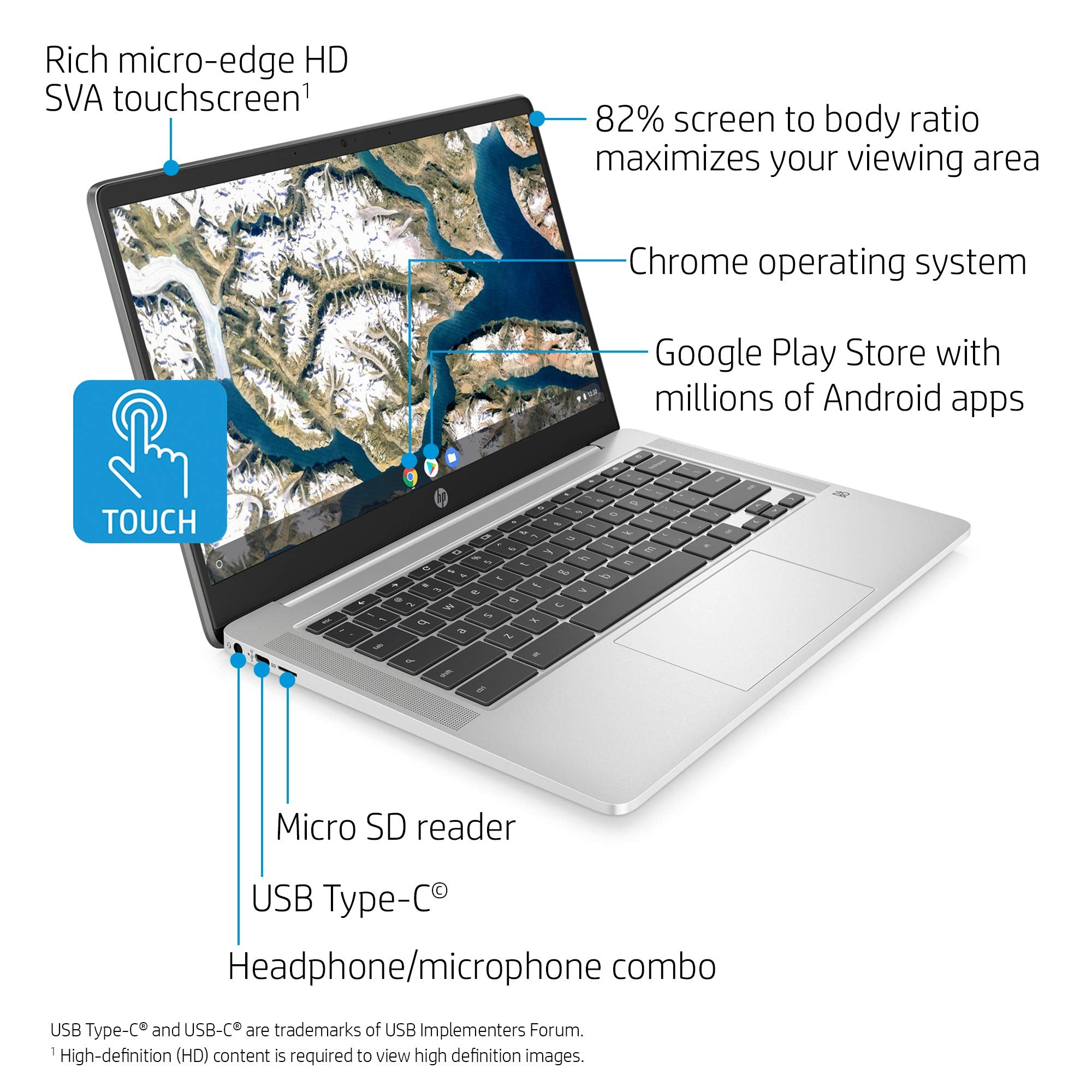 Hp Chromebook 14 Inch Hd Touchscreen Laptop, Intel Celeron N4000, 4 Gb Ram, 32 Gb Emmc, Chrome (14A Na0030Nr, Mineral Silver)