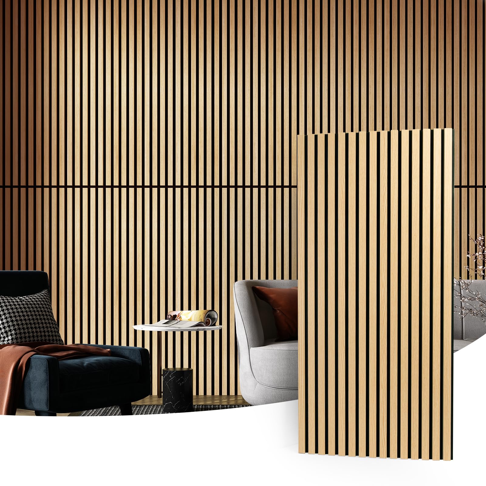 Art3D 2 Wood Slat Acoustic Panels For Wall And Ceiling   3D Fluted Sound Absorbing Panel With Wood Finish   Oak