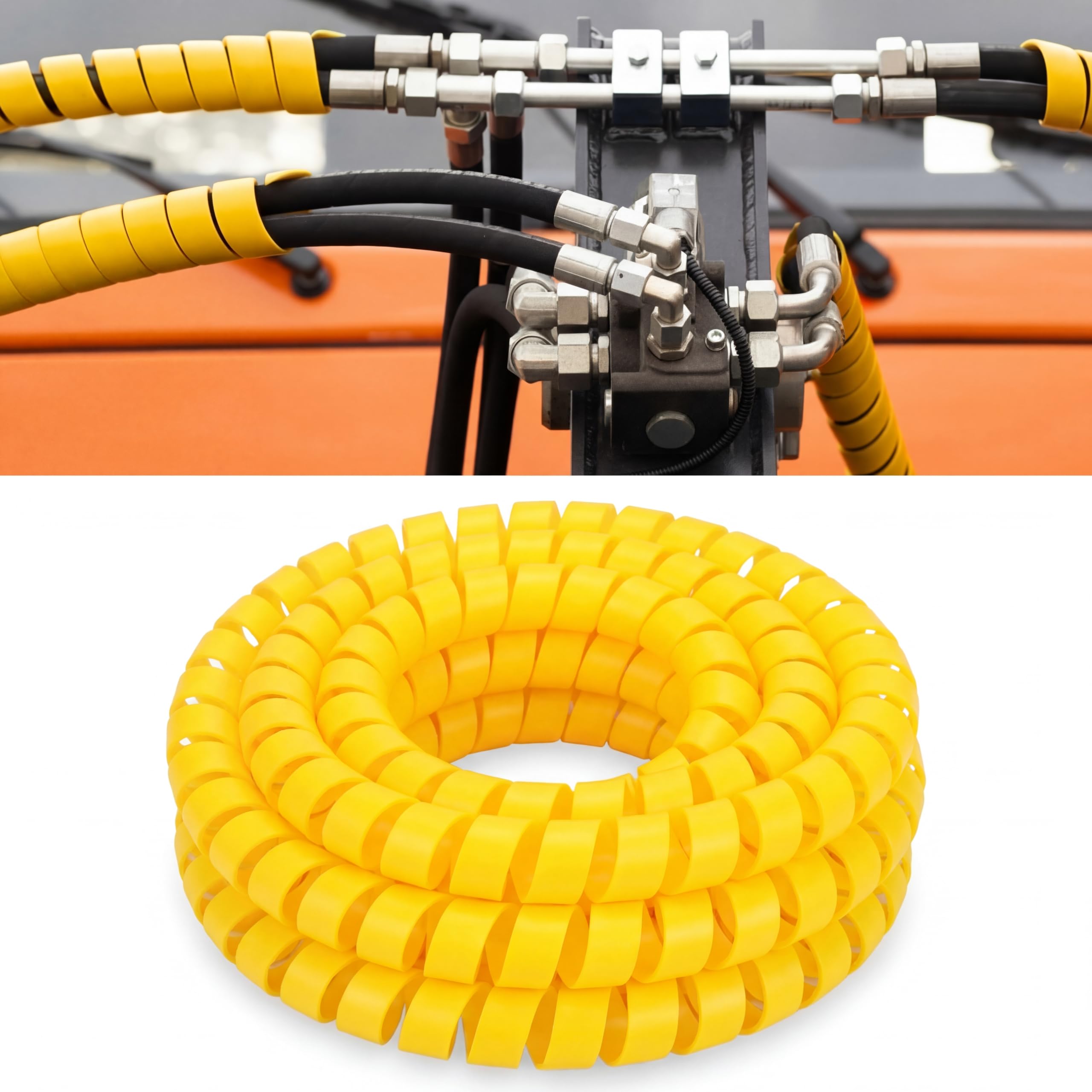 Pangda 25Ft Spiral Wrap Hose Cable Protector 2 Inch Heavy Duty Hydraulic Hose Wrap Protector Sleeve, Yellow Abrasion Resistant S