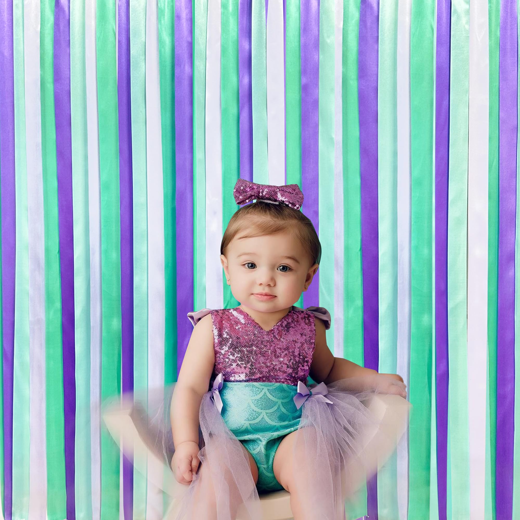 Mermaid Party Decorations Purple Teal Streamer Backdrop 197 Ft  1.97'' Wide Satin Ribbon Fringe Hanging Garland For Mermaid Birt
