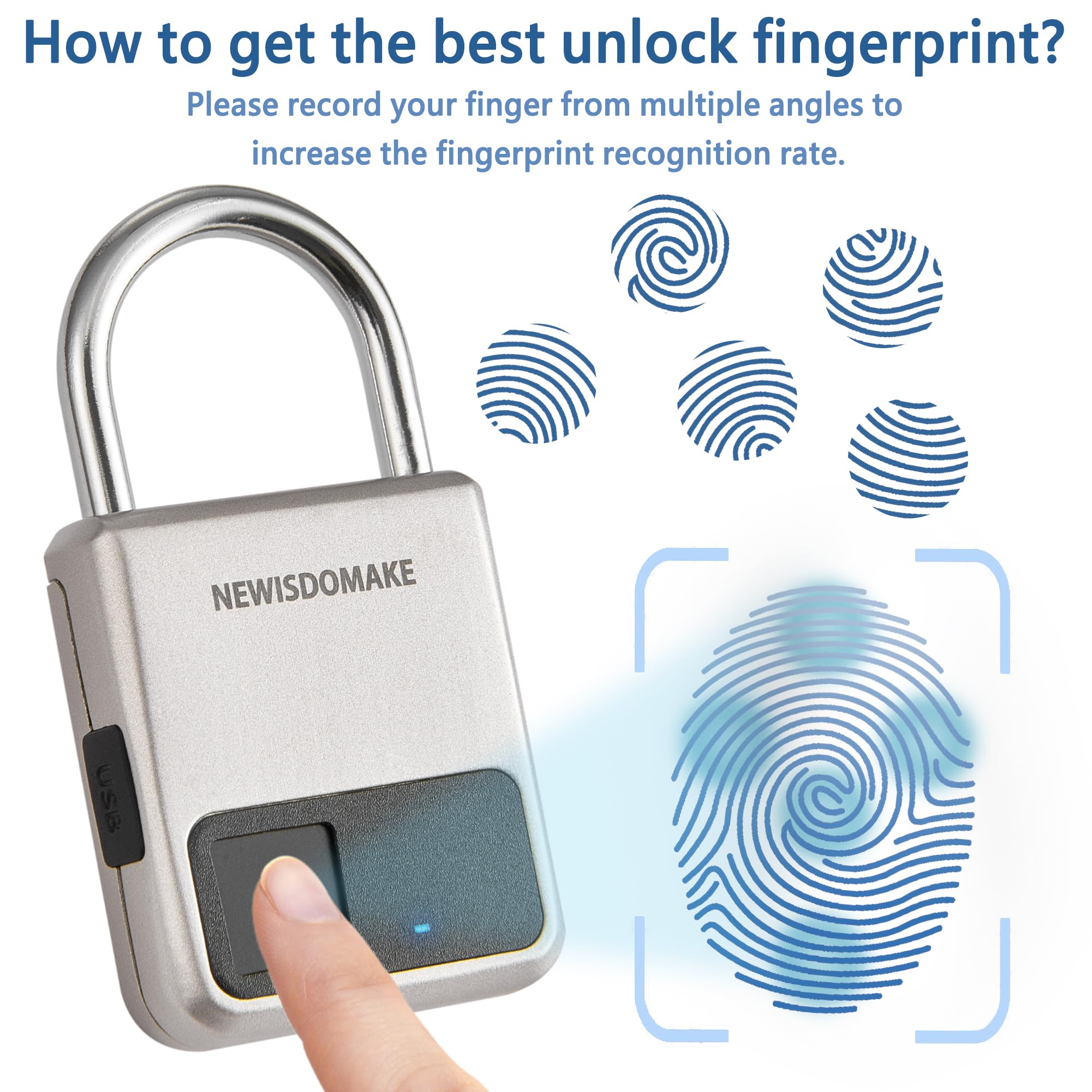 Fingerprint Padlock, Smart Padlock With Usb Charging Support, Fingerprint Lock, Biometric Lock Suitable For Luggage, Bookcase, S