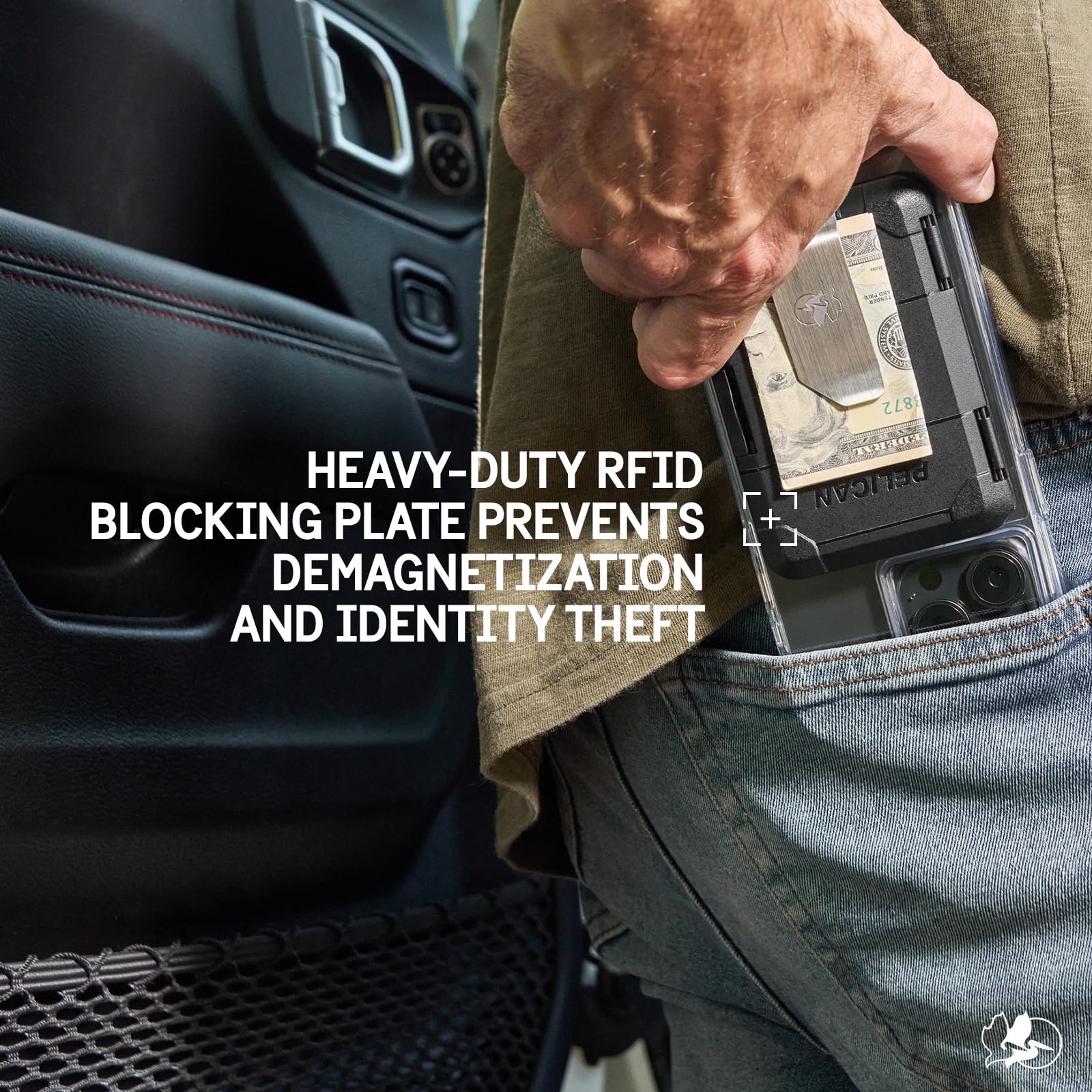 Pelican Magnetic Money Clip Wallet [Card Holder] [Rfid Blocking] Heavy Duty Mil Std Snap On Magsafe Wallet For Iphone   Detachab