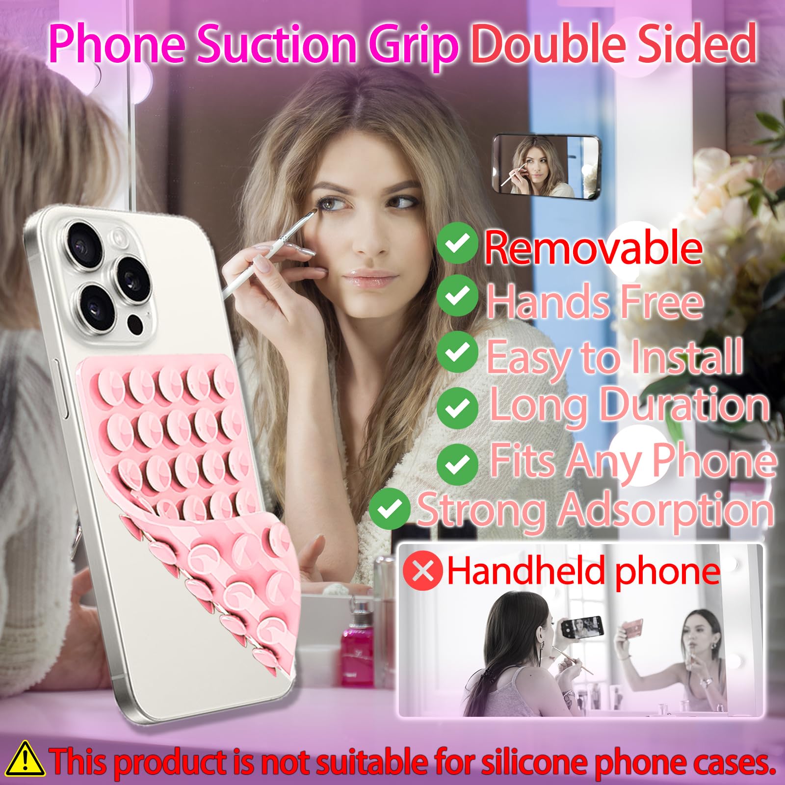 Giumel 1 Pack Silicone Suction Cup Phone Case Mount Double Sided, Phone Accessories Hands Free Strong Grip Holder For Selfies An