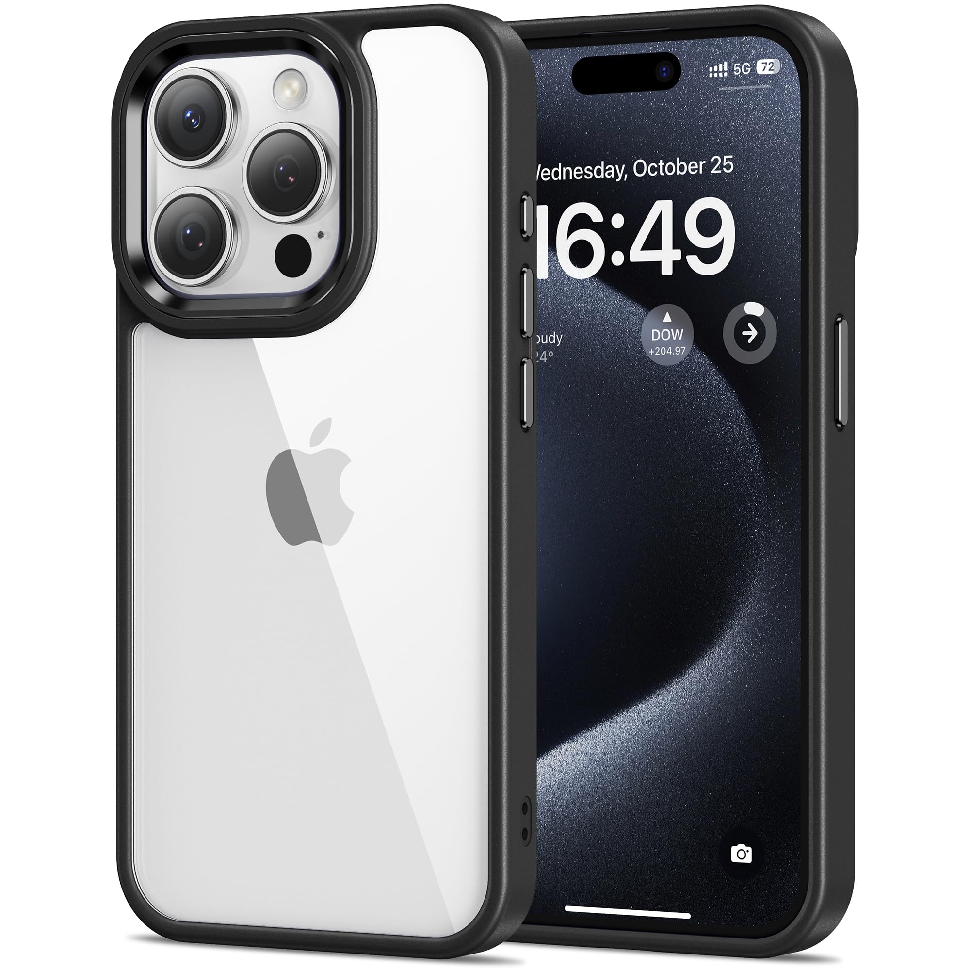 HOOMIL Case for iPhone 15 Pro 6.1-Inch, Anti-Yellowing, Drop Protection, Anti-Scratch Transparent Hard Back Phone Cover (Black)