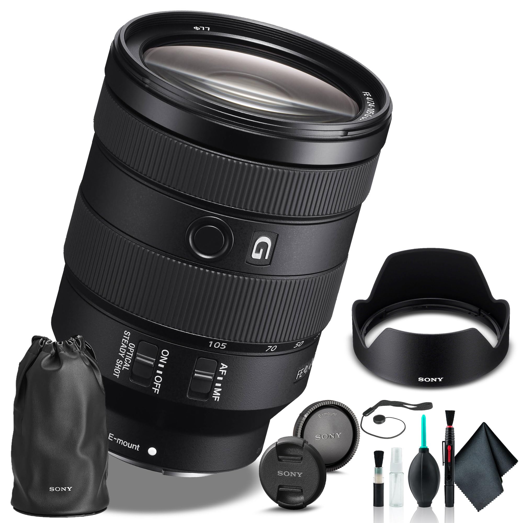 Sony FE 24-105mm f/4 G OSS Lens SEL24105G/2, Filter Kit, Cap Keeper, Cleaning Kit, and More