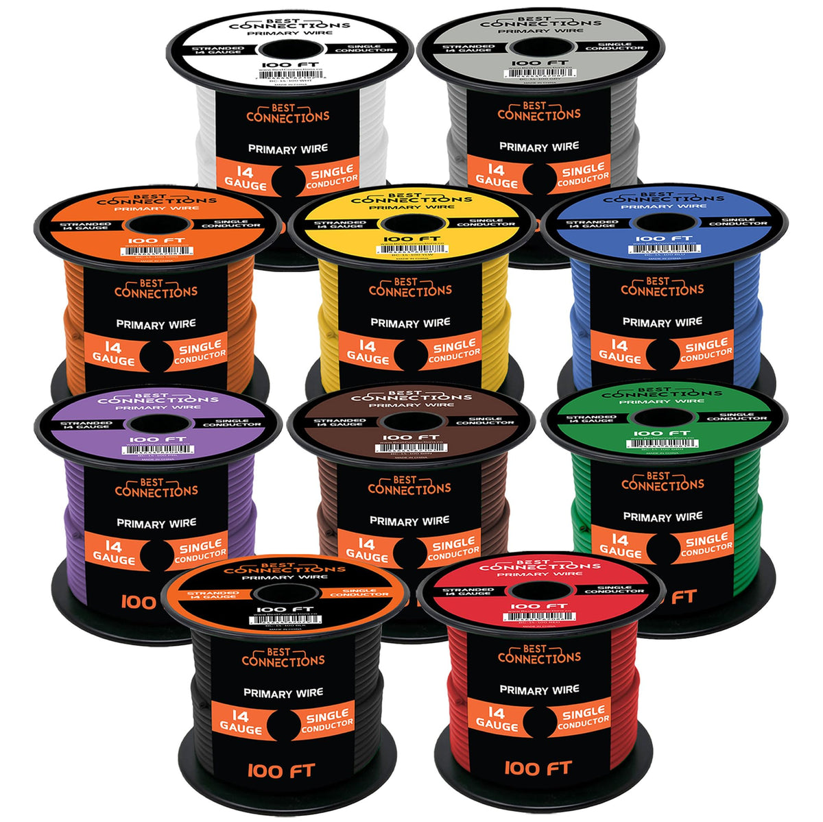 Audiopipe 14 Gauge Automotive Primary Wire (100Ft Each   10 Color Bundle Set)   Durable Primary/Remote, Power/Ground Electrical