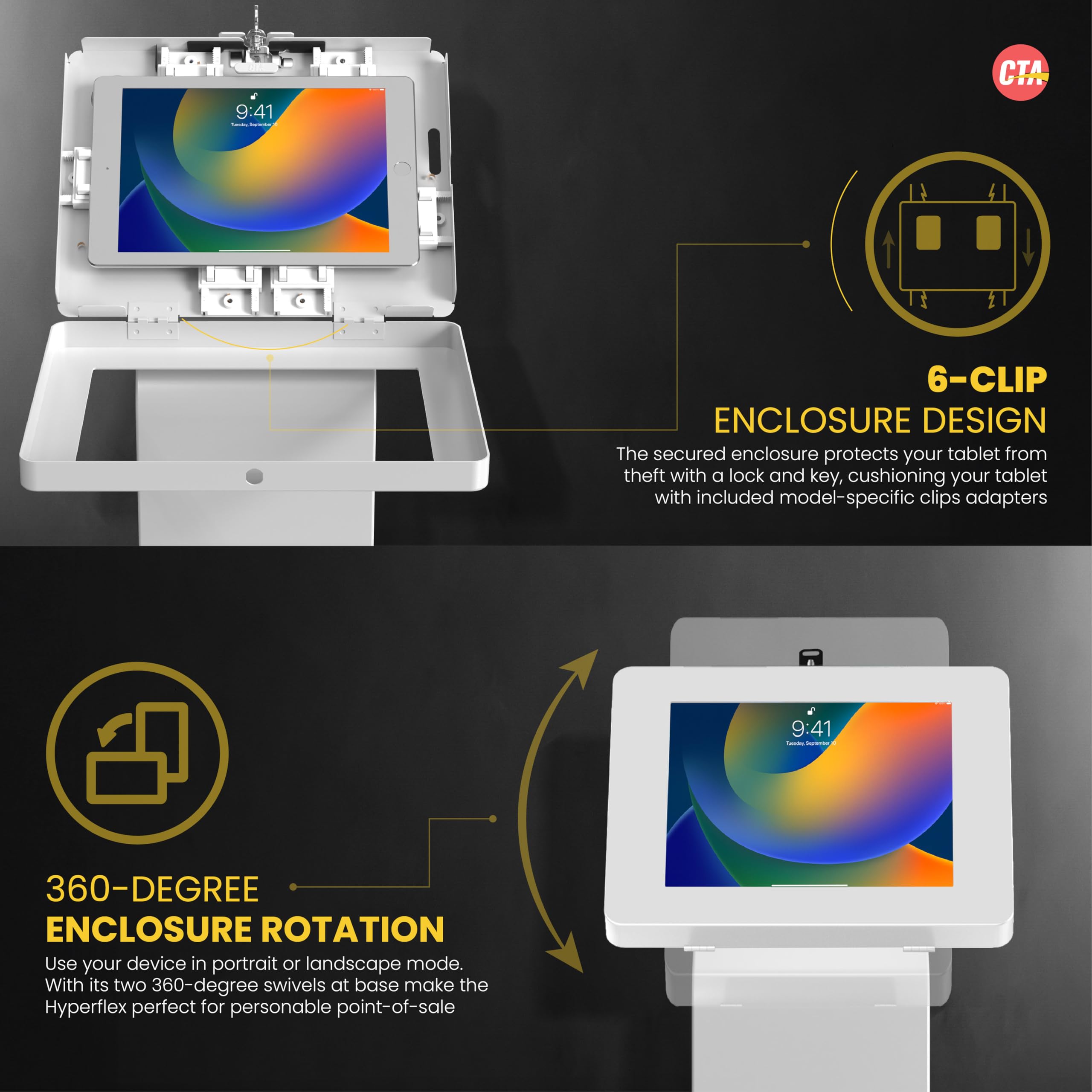 Locking Floor Stand - Cta Premium Locking Support Base Kiosk With Steel Body And Heavy-Duty Locking Enclosure With Keys For Ipad