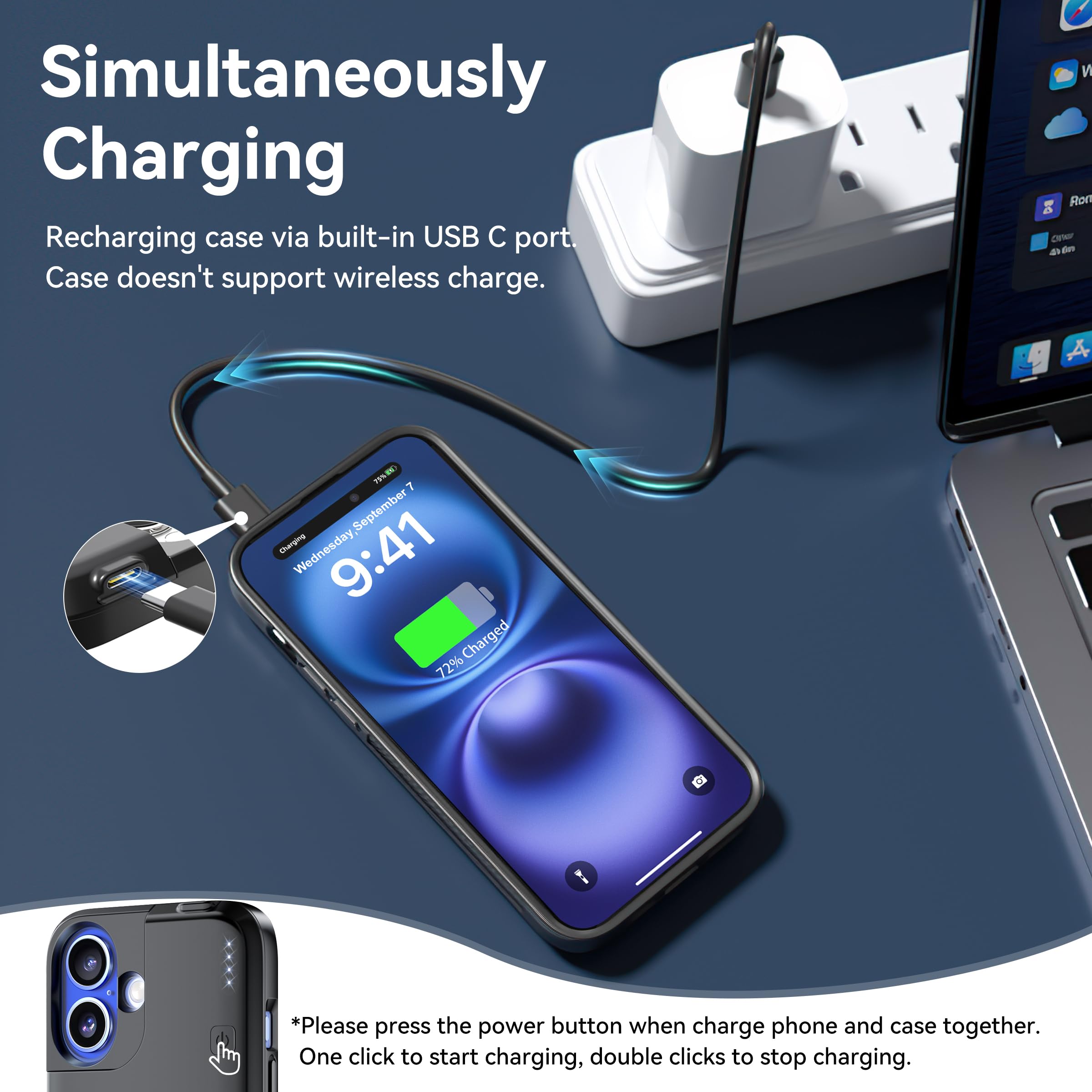 Newdery Upgraded Battery Case For Iphone 16 Plus, 8000Mah Usb C Portable Power Bank, Carplay, Sync-Data Supported, Rechargeable