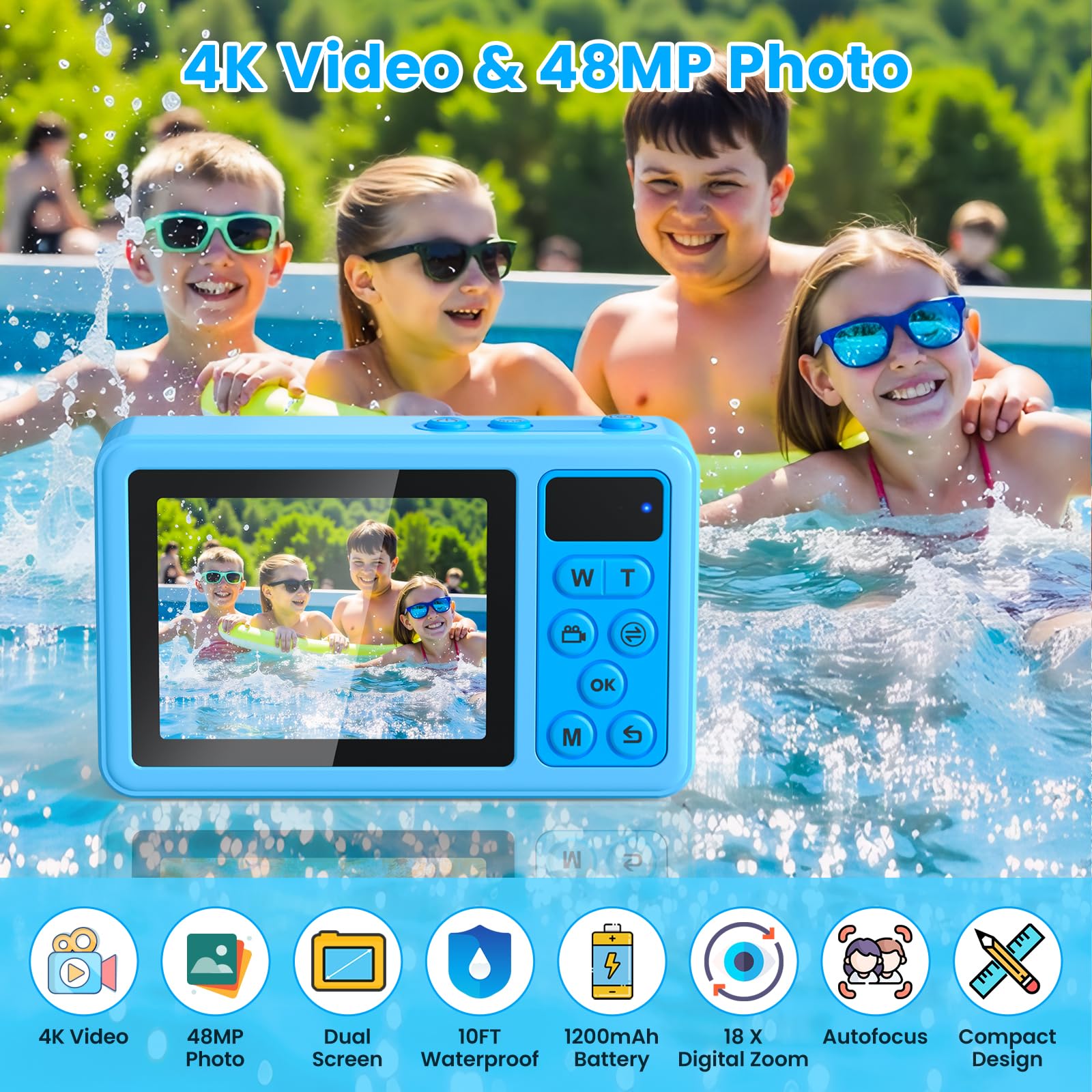 Underwater Digital Camera, Waterproof Camera,10Ft Floating Camera For Snorkeling,Surfing,Swimming And Kayaking,Dual-Screen Selfi