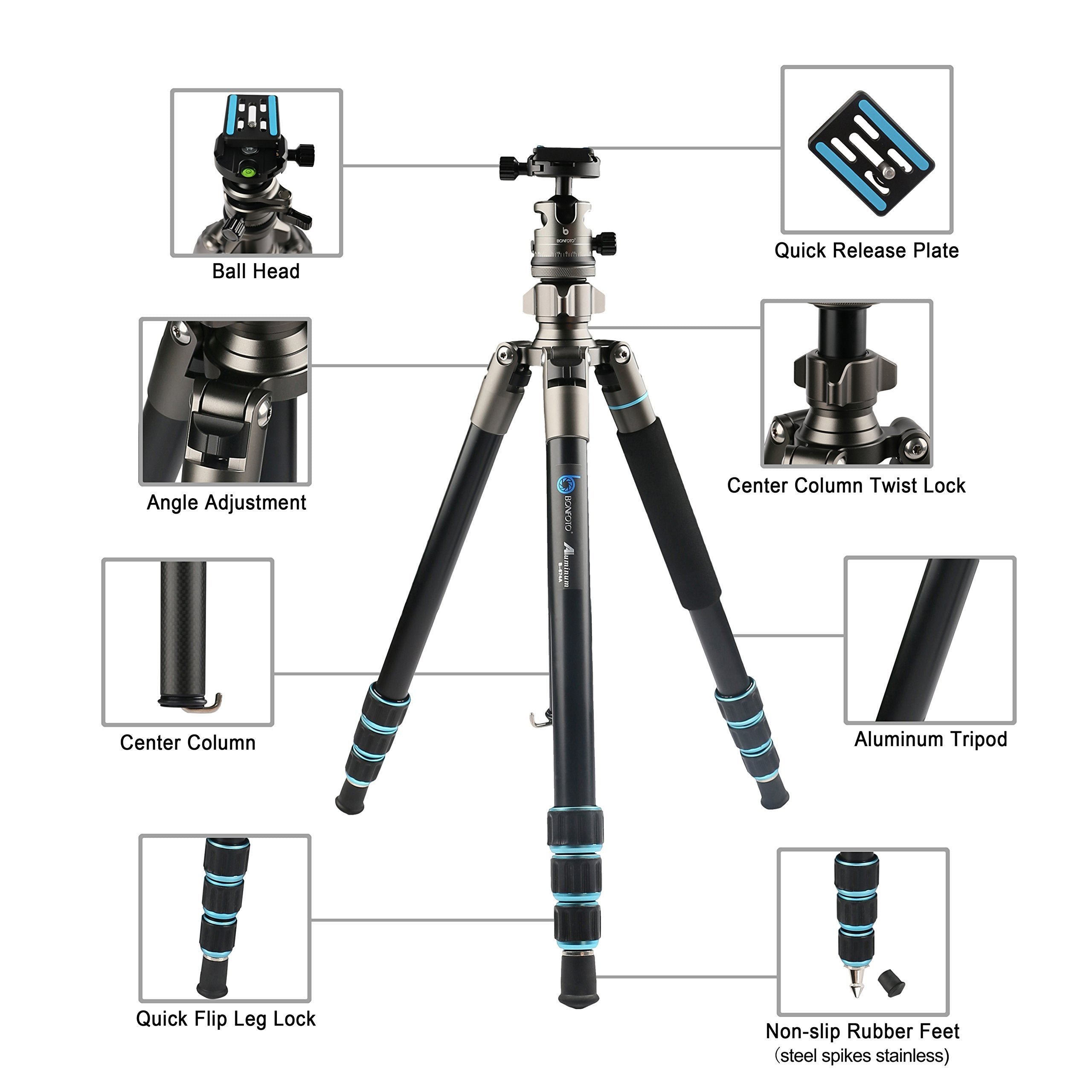 Bonfoto Portable Aluminum Alloy B674A Lightweight Camera Travel Tripod Monopod With Ball Head For Dslr (Bronze Grey)
