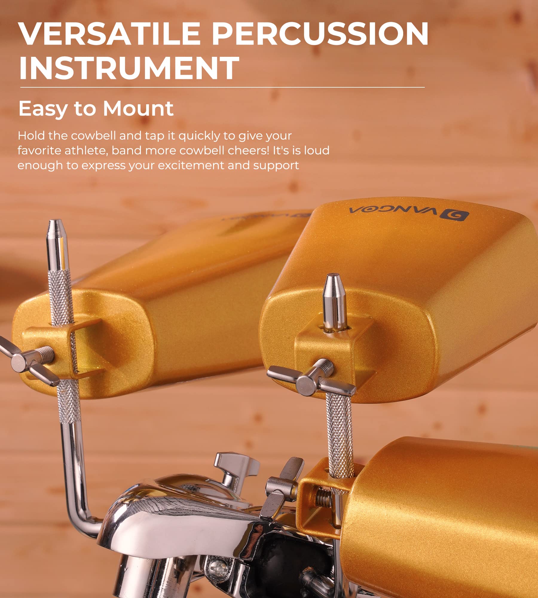 4 Inch Steel Cowbell With Sticks Cheering Bell For Sports Events Solid School Bells, Vangoa Loud Hand Bell Percussion Musical In