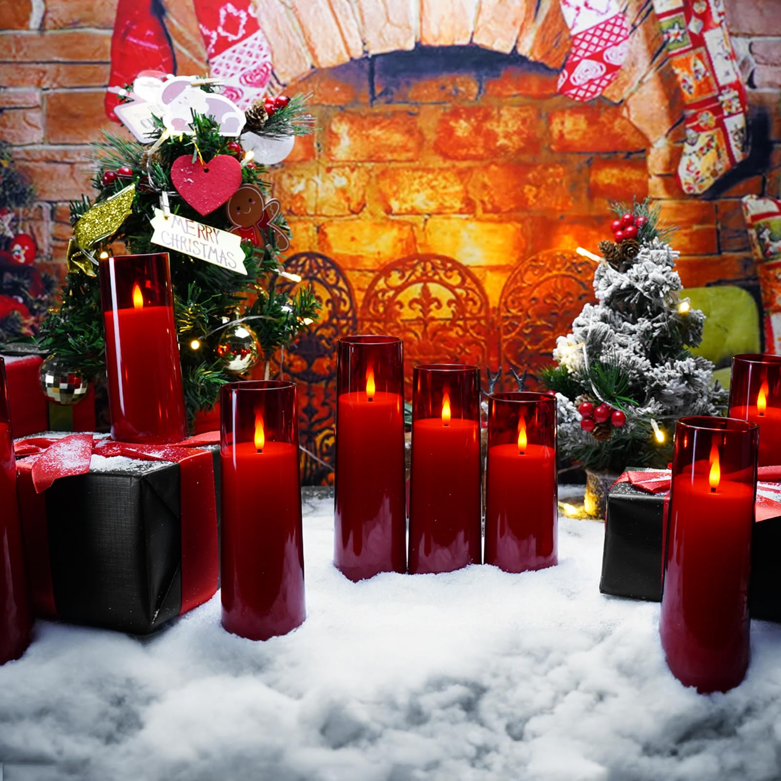 Kakoya Flickering Flameless Candles Battery Operated With Remote And 2/4/6/8 H Timer Plexiglass Led Pillar Candles Pack Of 9 (D2