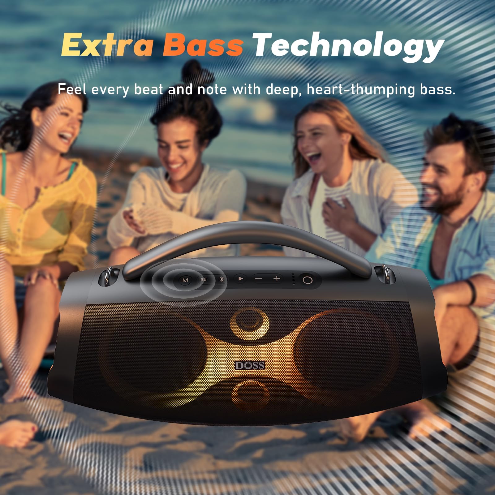 Doss Extreme Boom Pro D200 240W Peak Outdoor Speaker, Punchy Bass, 26H Playtime, Beat-Synced Light, Bt5.4, Stereo Pairing, Ipx6