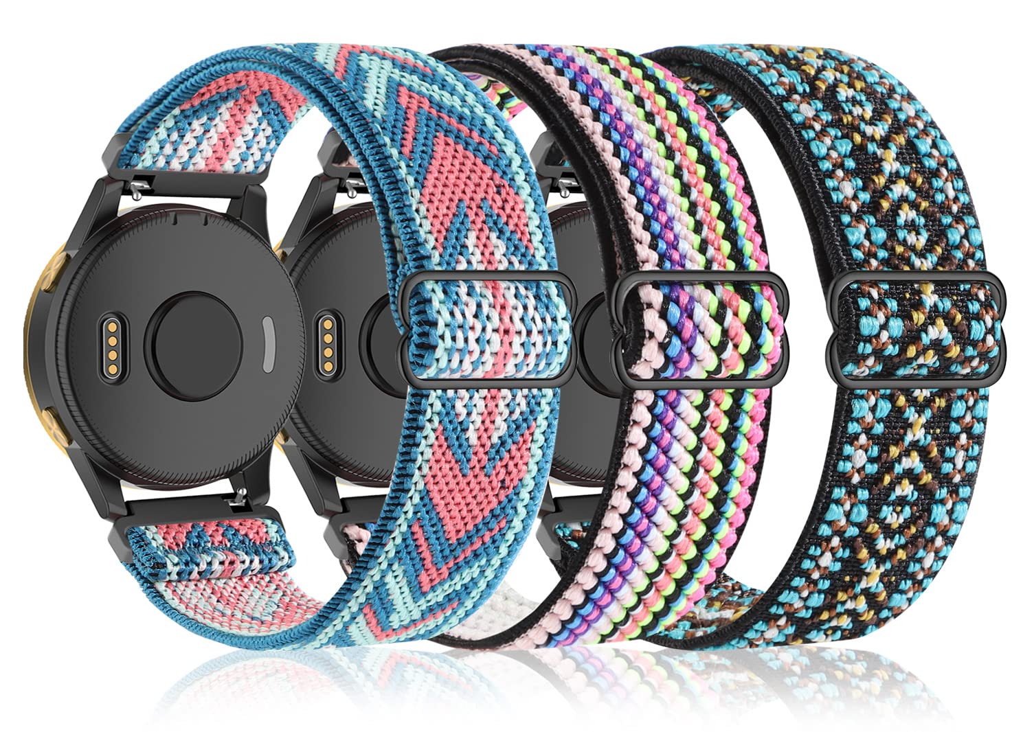 3 Pack Stretchy Nylon Watch Bands Compatible With Garmin Vivoactive 4,Venu 2,Forerunner 255/255 Music,22Mm Loop Elastic Straps F