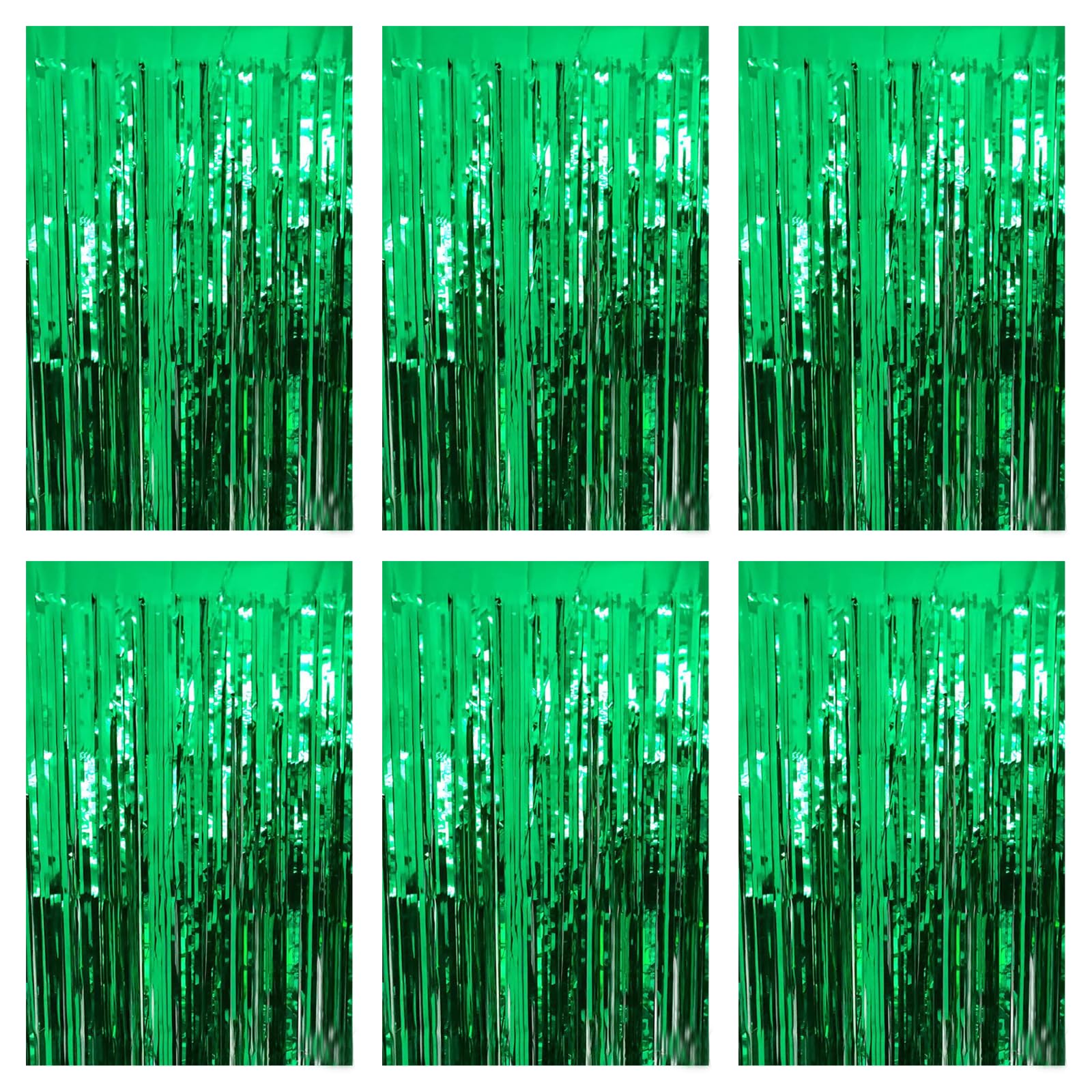 Green Foil Fringe Curtain 3.3  8.3Ft 6 Packs, Metallic Tinsel Curtains Party Streamers For Birthday Graduation Baby Shower Decor