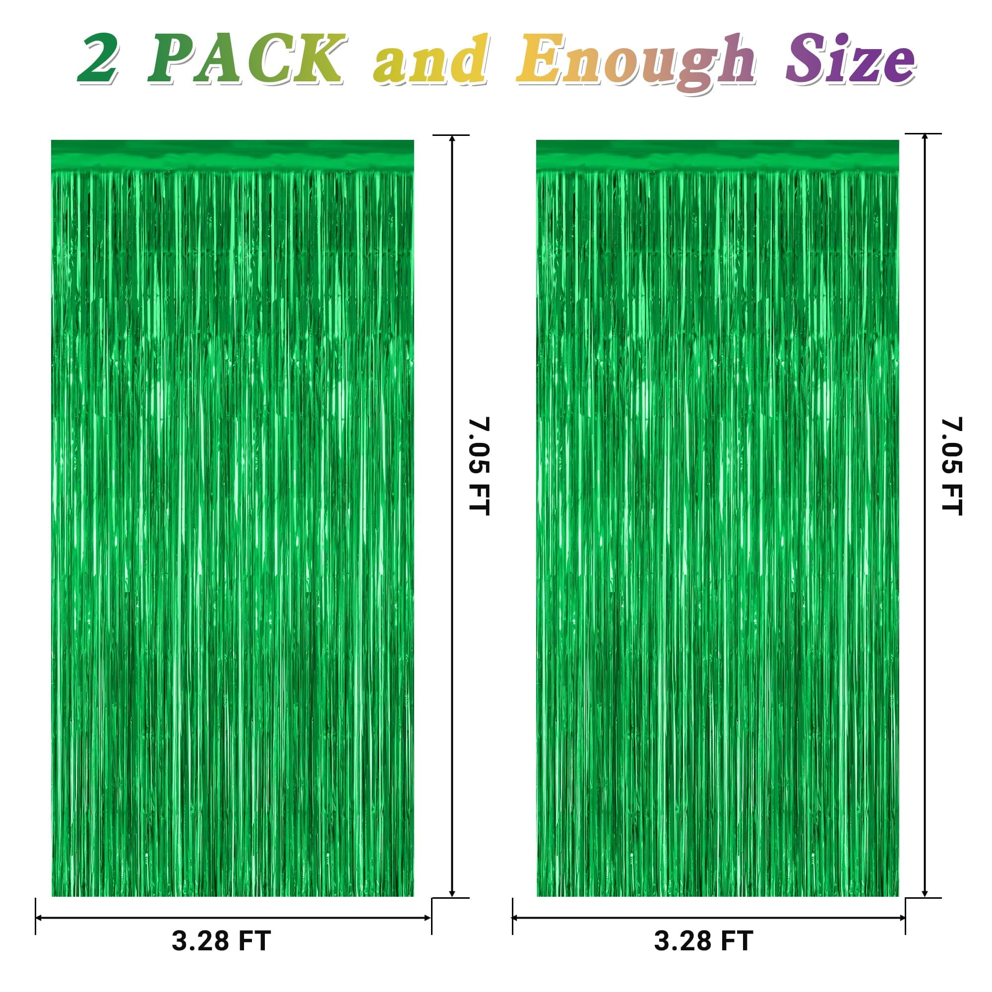 2 Pack Tinsel Backdrop, 3.28 Ft X 7.05 Ft Green Party Decorations, Metallic Football Backdrop Curtains Tinsel Curtains Streamer