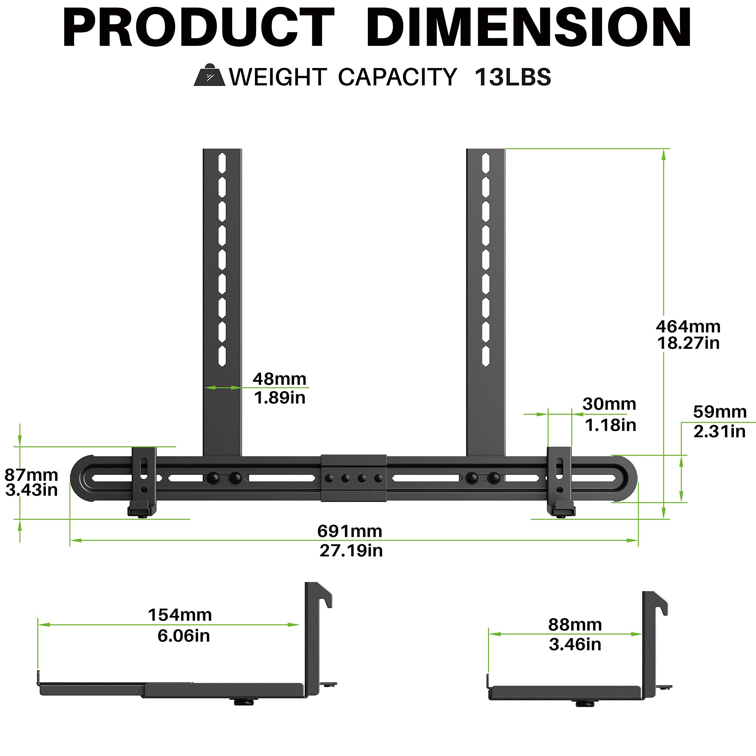 Usx Mount Universal Soundbar Mount Sound Bar Mounting Bracket To Tv, Soundbar Wall Mount Fits 3 Options With Hole/Without