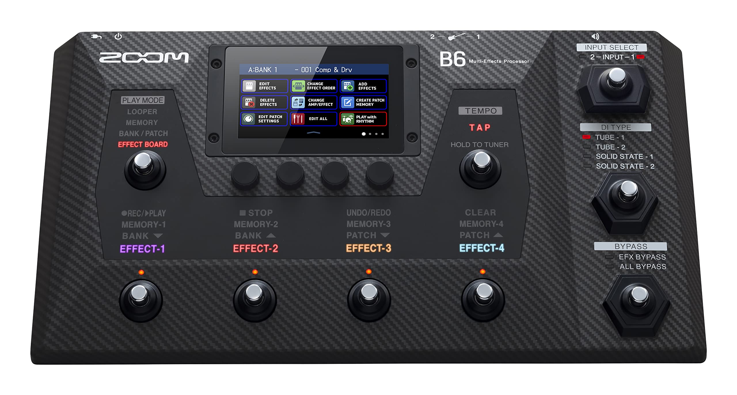 Zoom B6 Bass Multi-Effects Processor With 4 Di Boxes, A/B Switcher, Touchscreen Interface, 100+ Built In Effects, Amp Modeling,