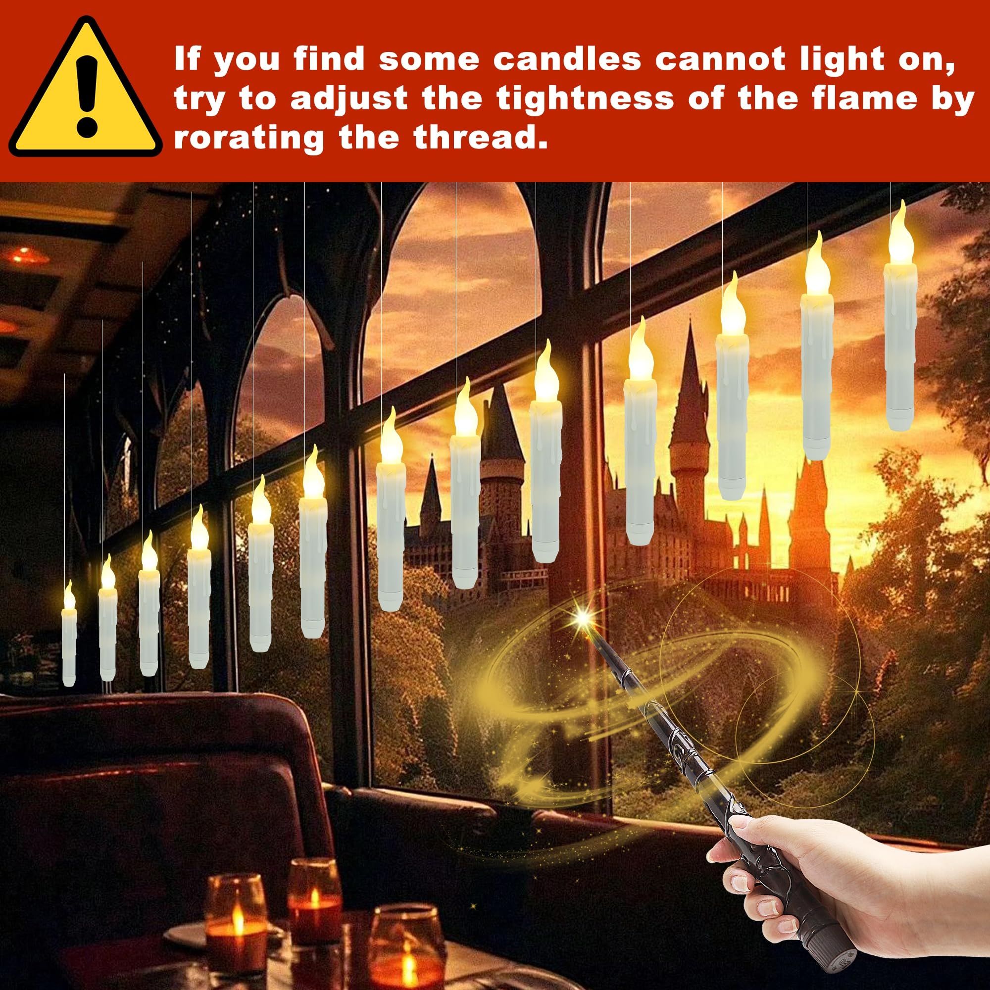 Treewoll Halloween Decorations, 12Pcs Floating Candles With Wand Remote, 6.7'' L Battery Operated Flickering Flameless Candles W