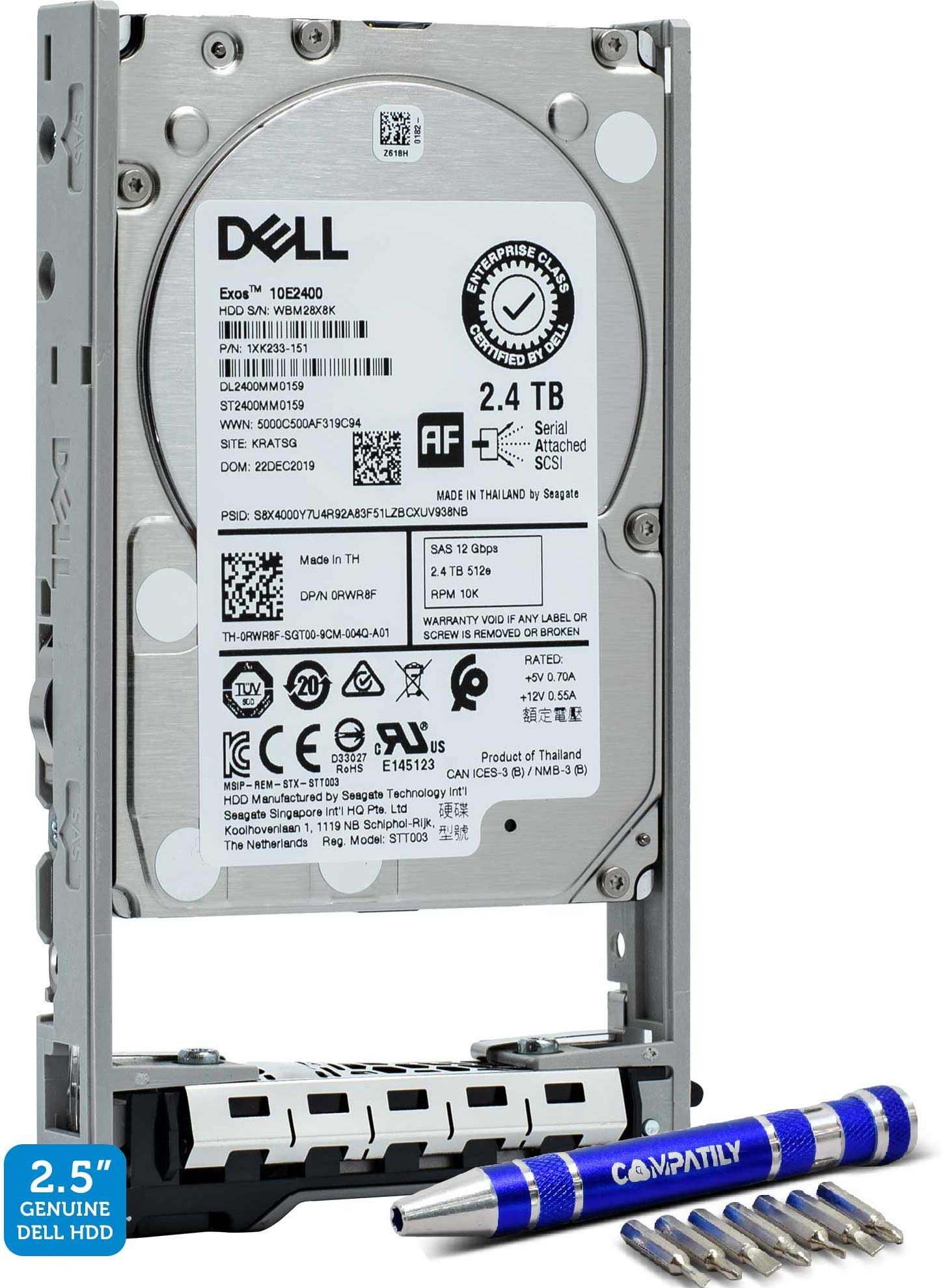 Dell 400 AUQX 2.4TB 10K SAS 2.5 Inch PowerEdge Enterprise Hard Drive in 13G Tray Bundle with Compatily Screwdriver Compatible with 400 AVBX W9MNK R720 R730 R630