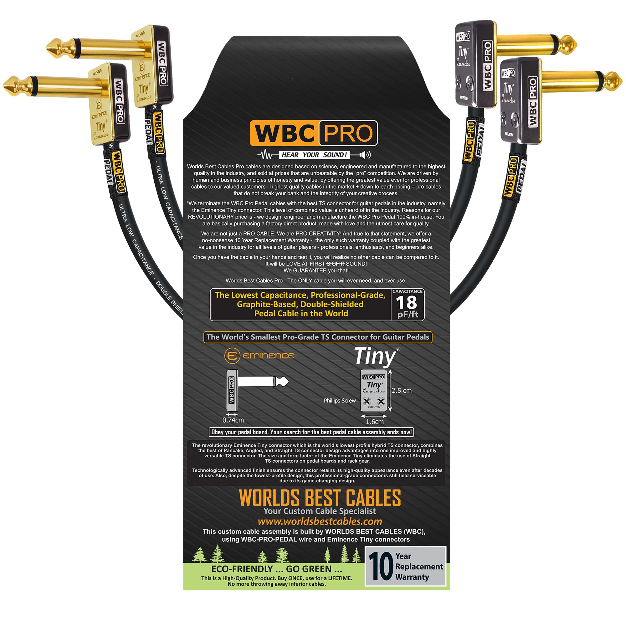 2 Units   6 Inch   Wbc Pro Pedal   22 Awg   Low Cap (18Pf/Ft)   Pro Grade   Graphite Based   Dual Shielded Pedal, Effects, Patch