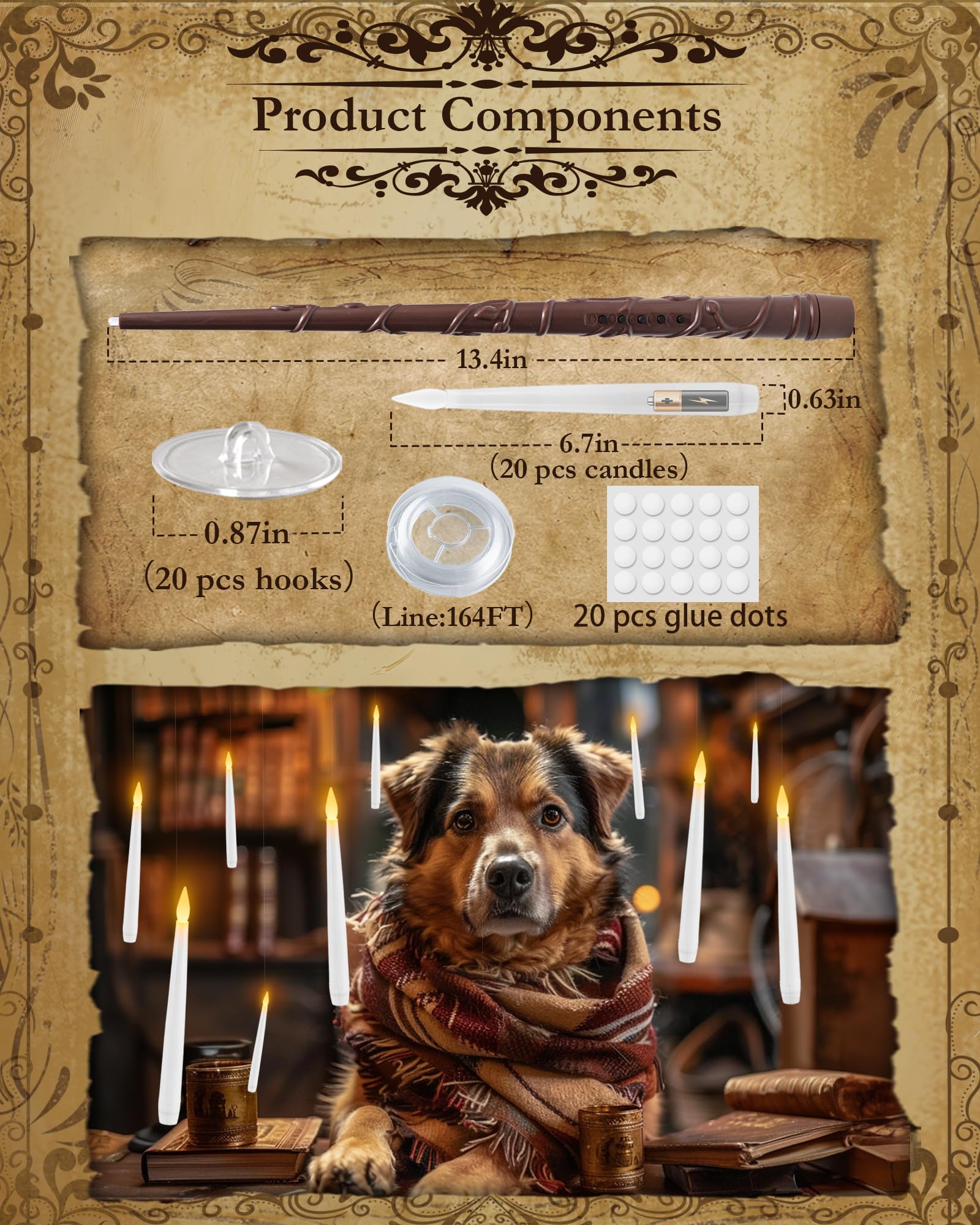 20 Pcs Floating Candles With Wand, Hanging Candles With Timer, Magic Deco Candles Flickering Warm Light, Flameless Taper Candles