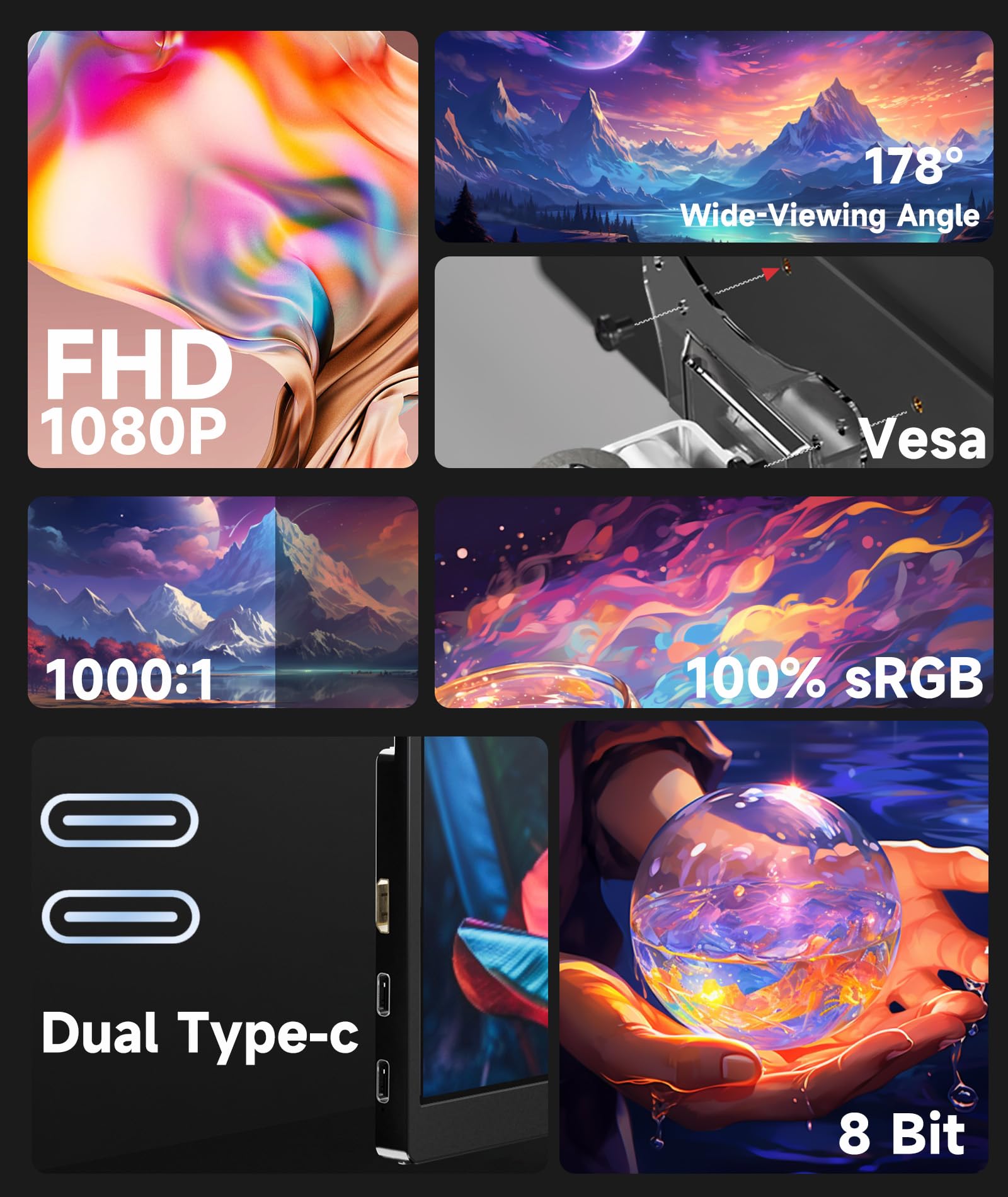 Ingnok 18.5 Inch Portable Monitor, 100% Srgb Fhd Laptop Screen Extender Usb C Hdmi Portable Gaming Monitor W/Smart Cover & Speak