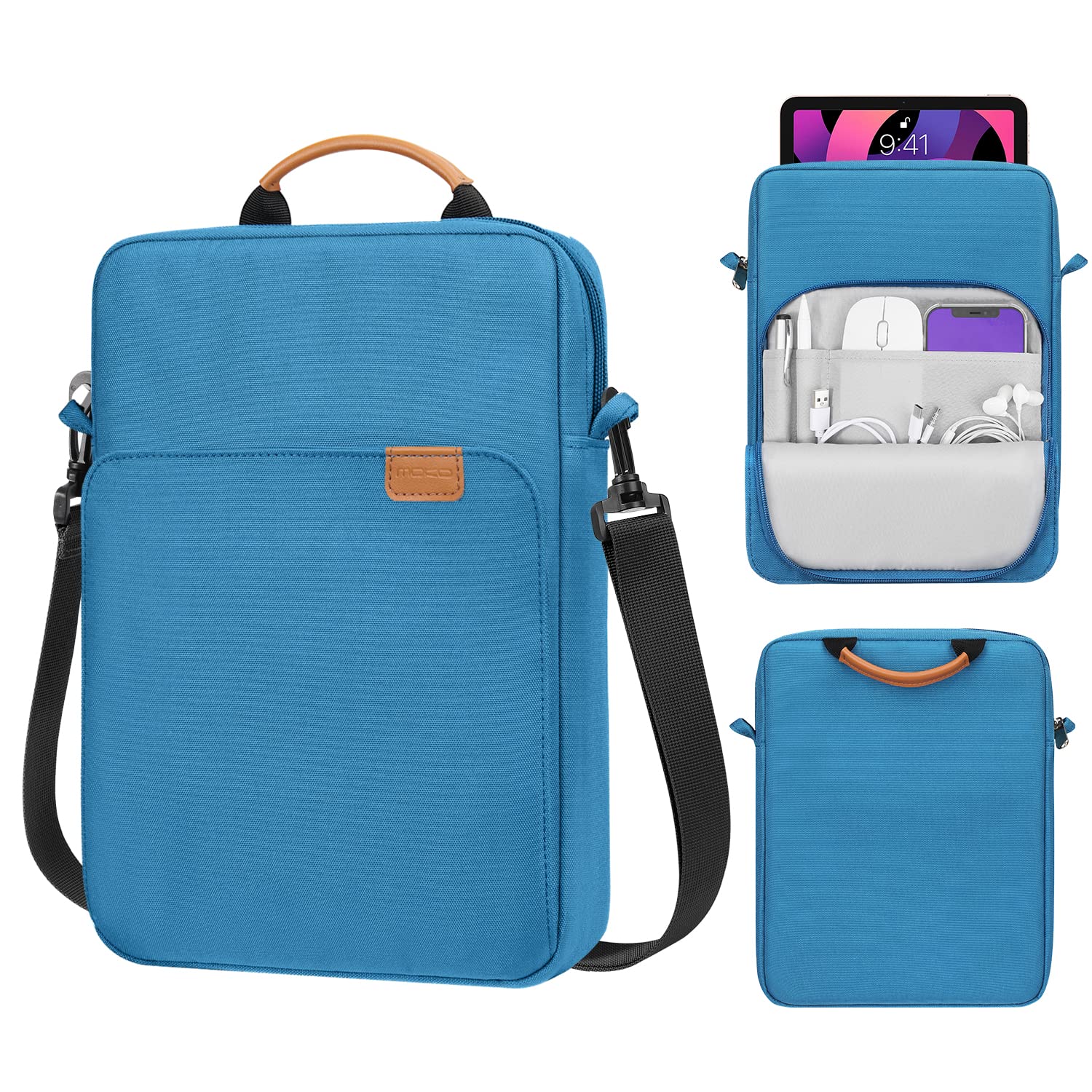 MoKo 9 11 Inch Tablet Sleeve Bag Handle Carrying Case with Shoulder Strap Fits New 11 inch iPad Pro M4/iPad Air M2, iPad 10th 10.9, iPad 9/8/7th 10.2, iPad Air 5/4th 10.9, Tab S8/S9 11, Peacock Blue