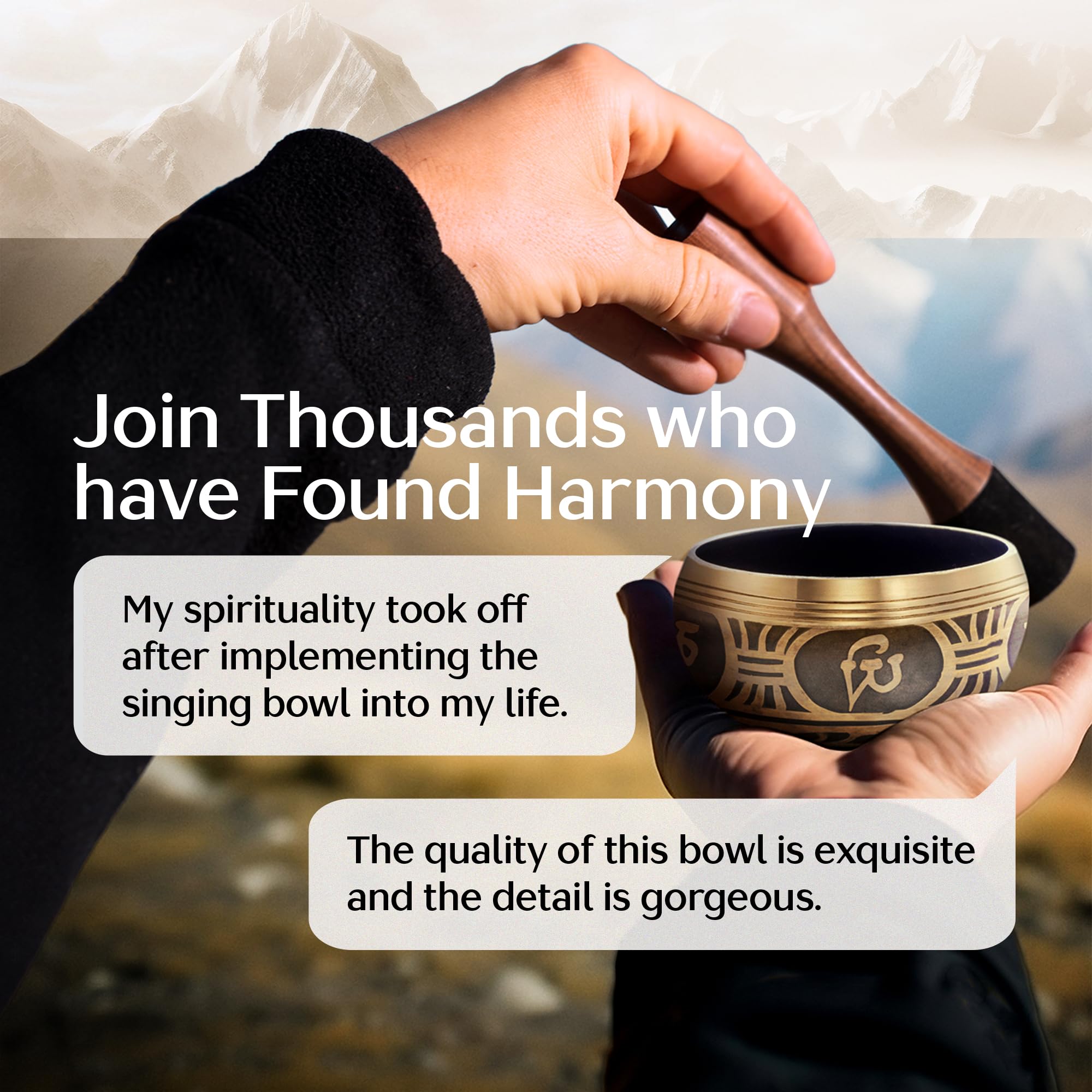 Handmade Tibetan Etched Singing Bowl Set With Case - Meditation Bowl & Sound Bowl With Cushion, Mallet & Guide - Portable Sound