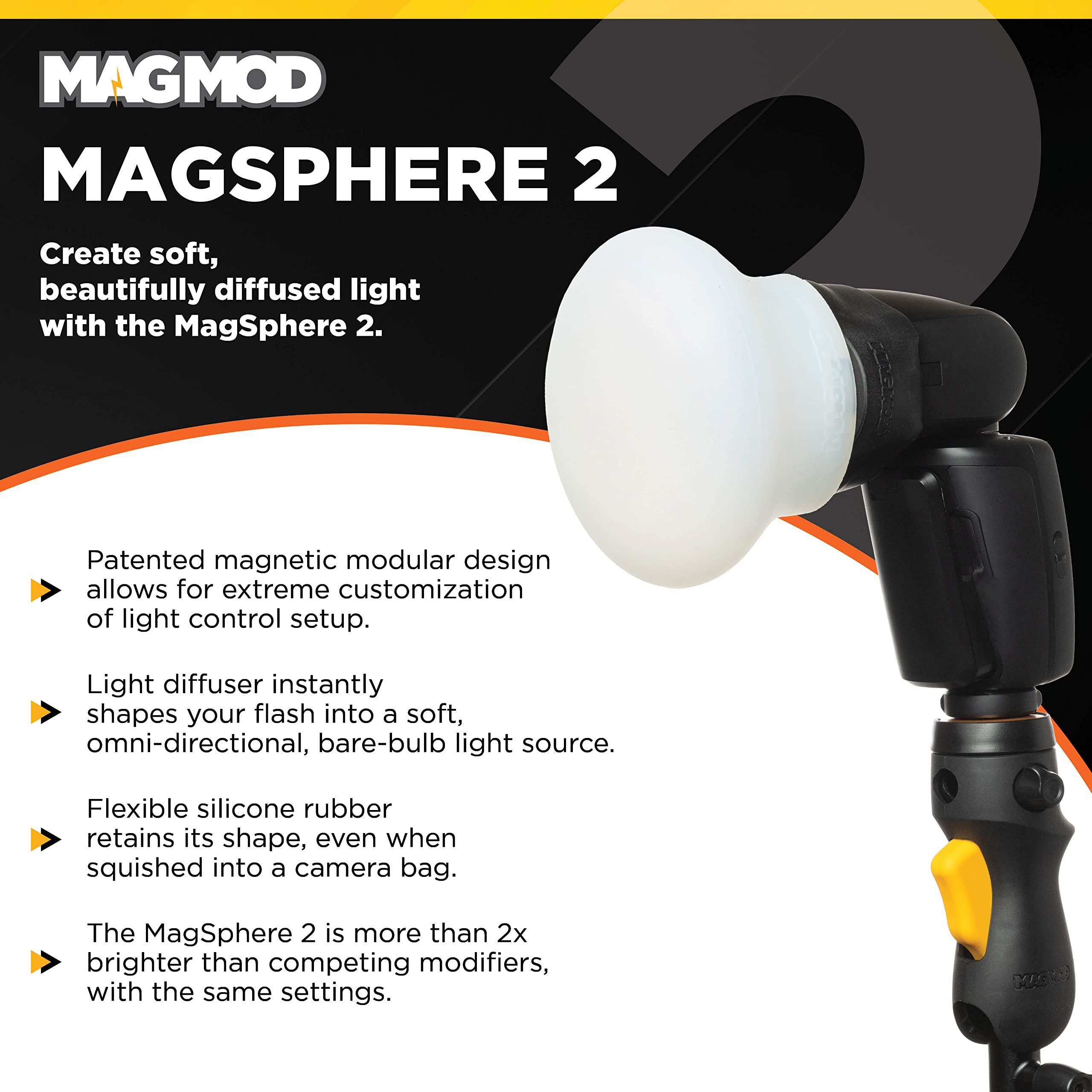 Magsphere 2 Flash Diffuser By Magmod | Photography Lighting Flash Modifier | Magnetic Light Diffuser Attachment | Lightweight Li
