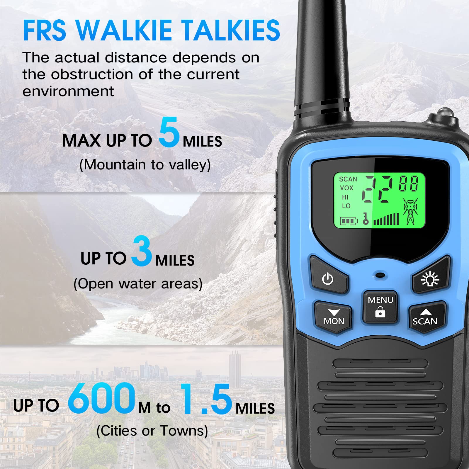 Walkie Talkies,Moico Long Range Walkie Talkies For Adults Two Way Radios With 22 Channels Frs Vox Scan Lcd Display With Led Flas