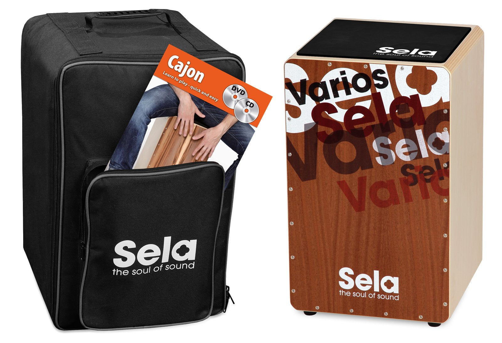 Sela Cajon Varios Series with Backpack, Cajon pad & English Method SE133EN