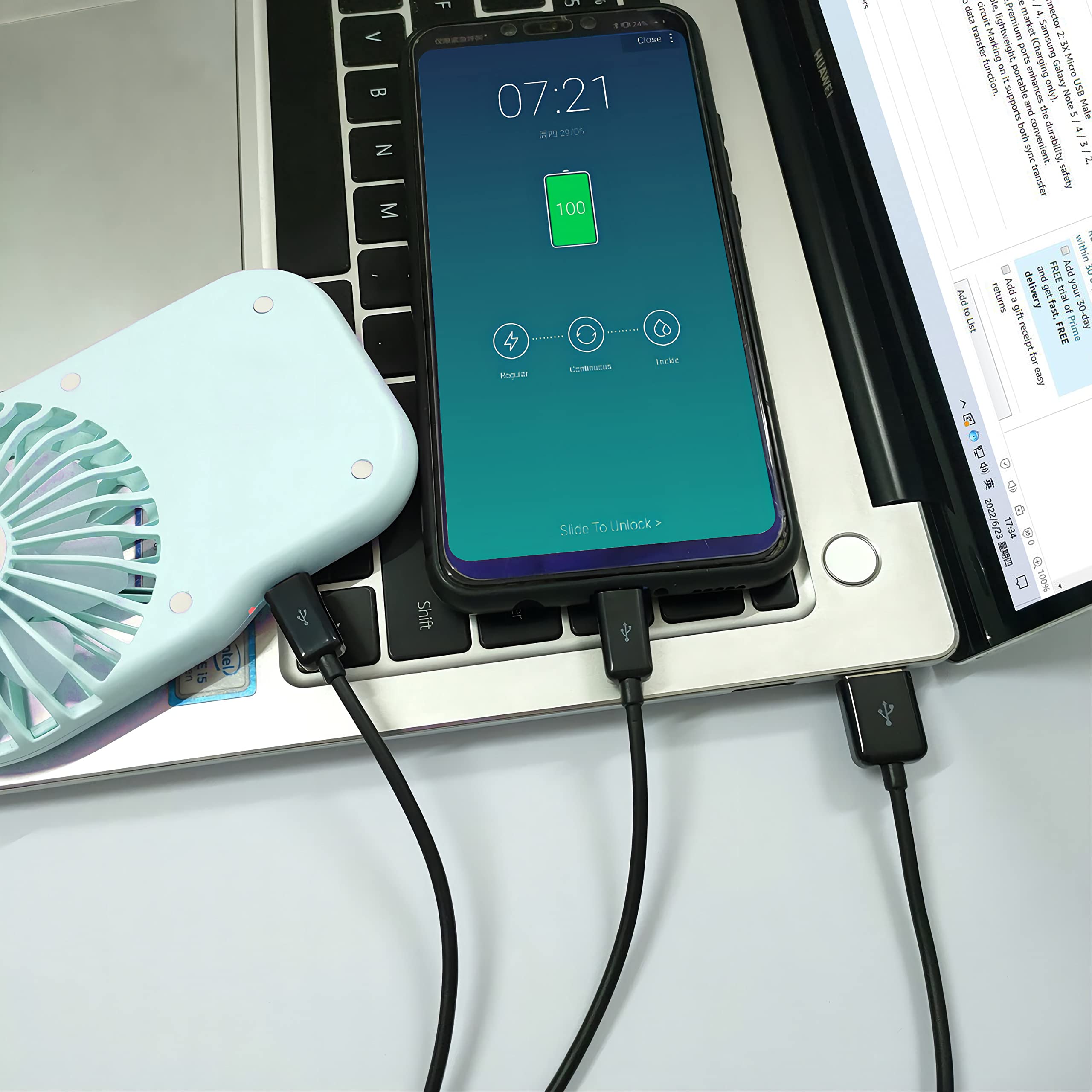 Gelrhonr Micro Usb Splitter Cable,2 In 1 Usb 2.0 A Male To Dual Micro Usb Male Charging Cord Multi Micro Usb Data Sync Adapter C