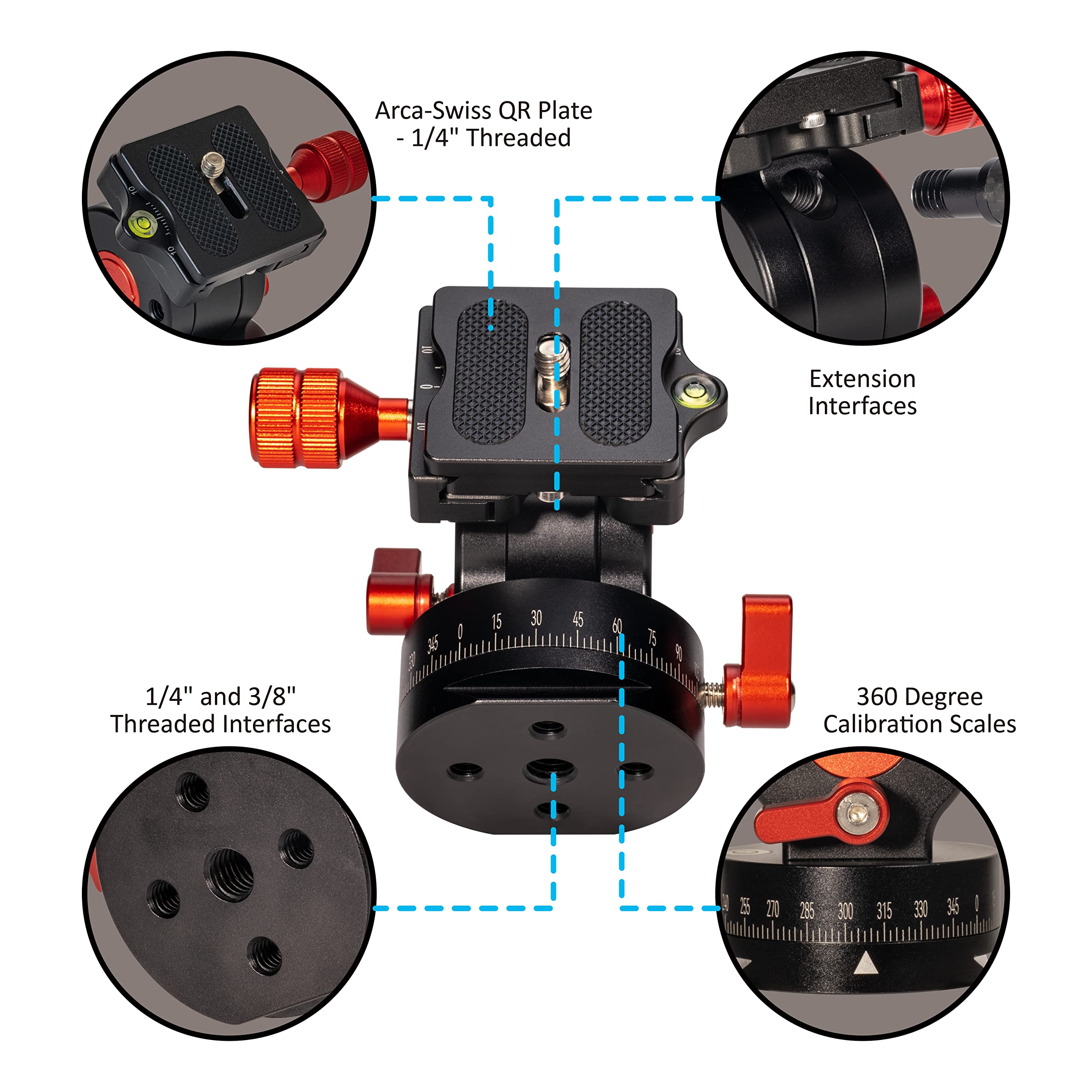 Annsm Tripod Fluid Drag Pan Tilt Head Vertical With Handle Grip 180 Degree Swivel With Arca Swiss Quick Release Plate And Standard For Dslr Camera