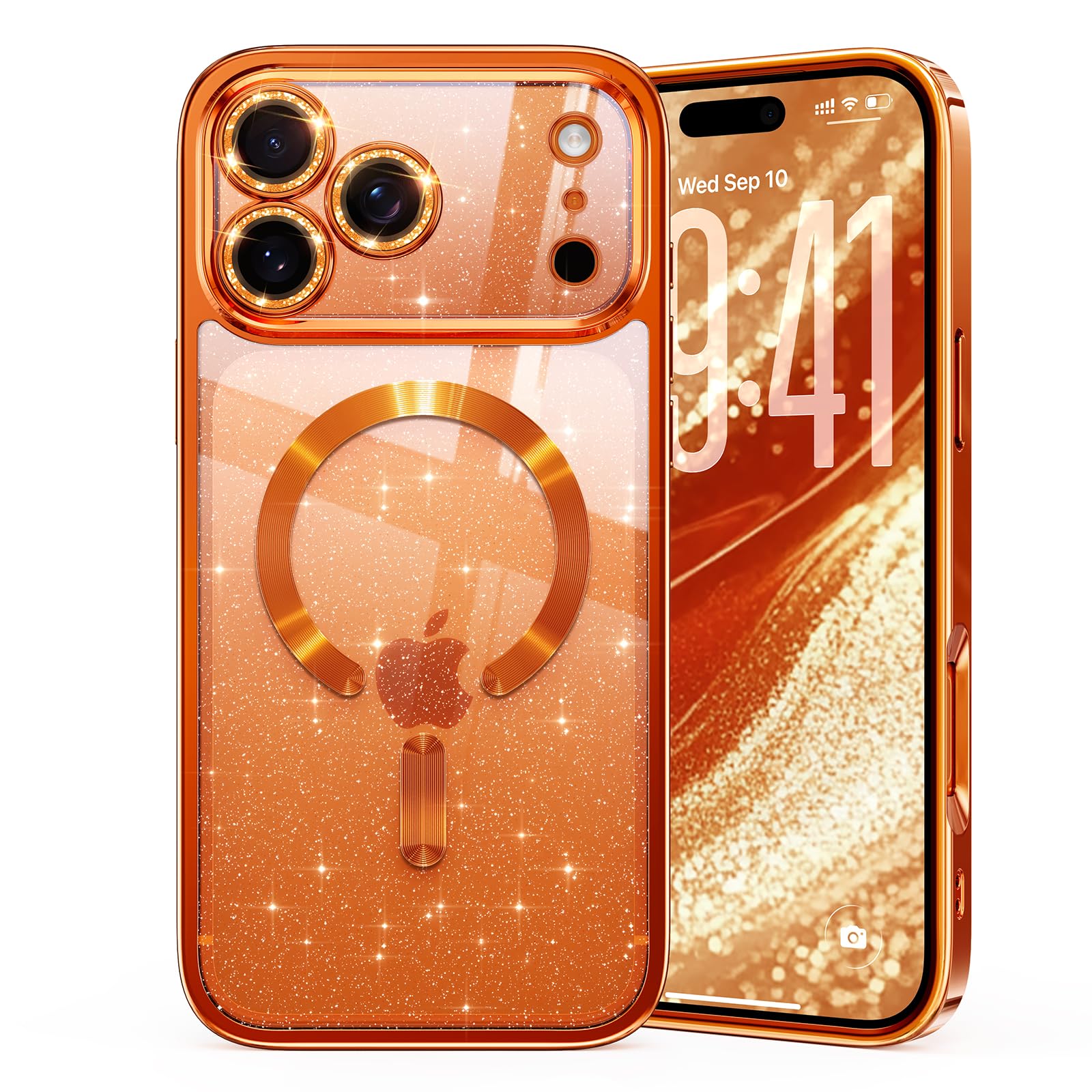 Glitter for iPhone 17 Pro Max Case with Eye-catching Integrated Lens Protection, [Sparkly Bling Back Panel] [Seamless Work with 