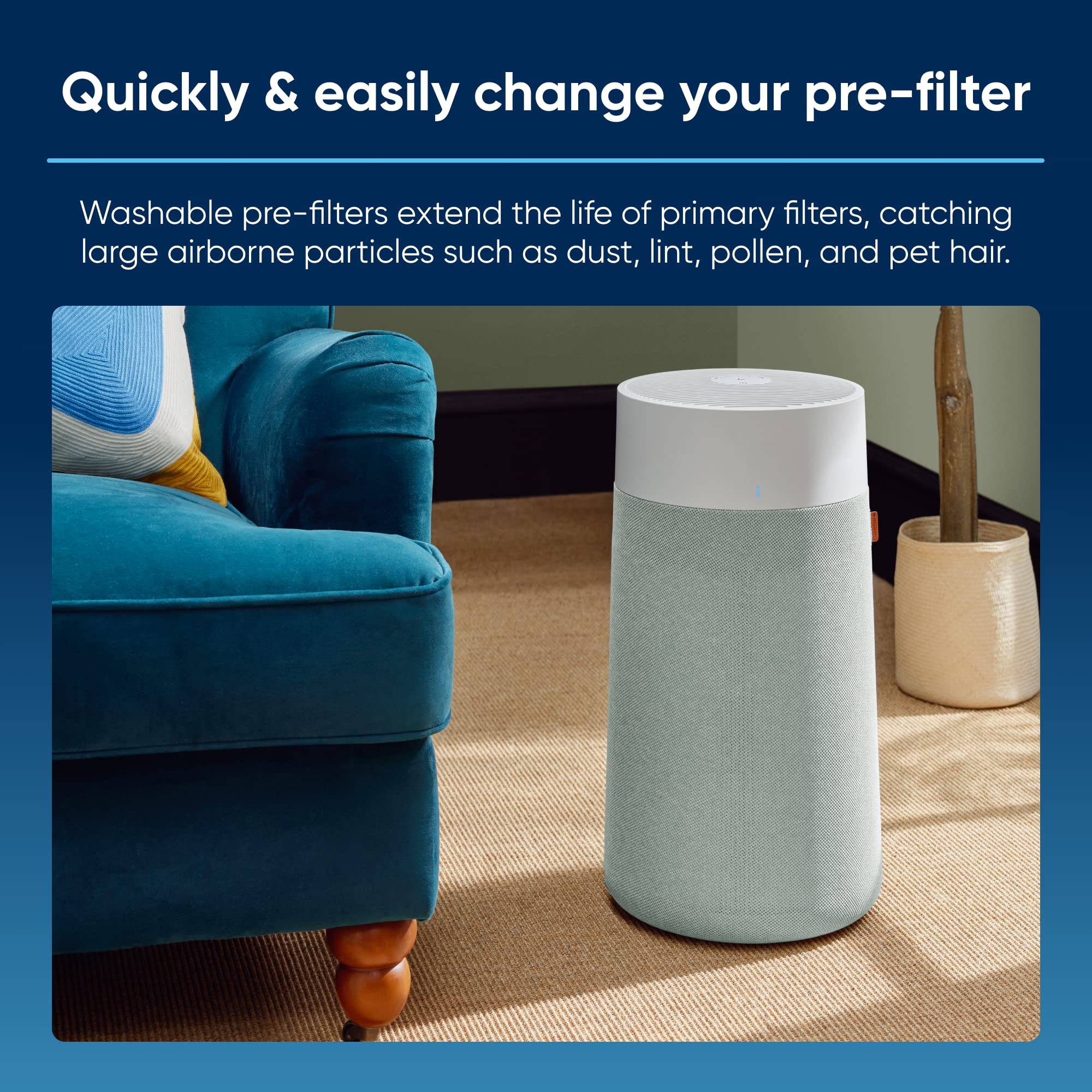 Blueair Genuine Pre Filter Blue Pure 411I Max And 411A Max Air Purifiers, Washable Fabric, Moss Green