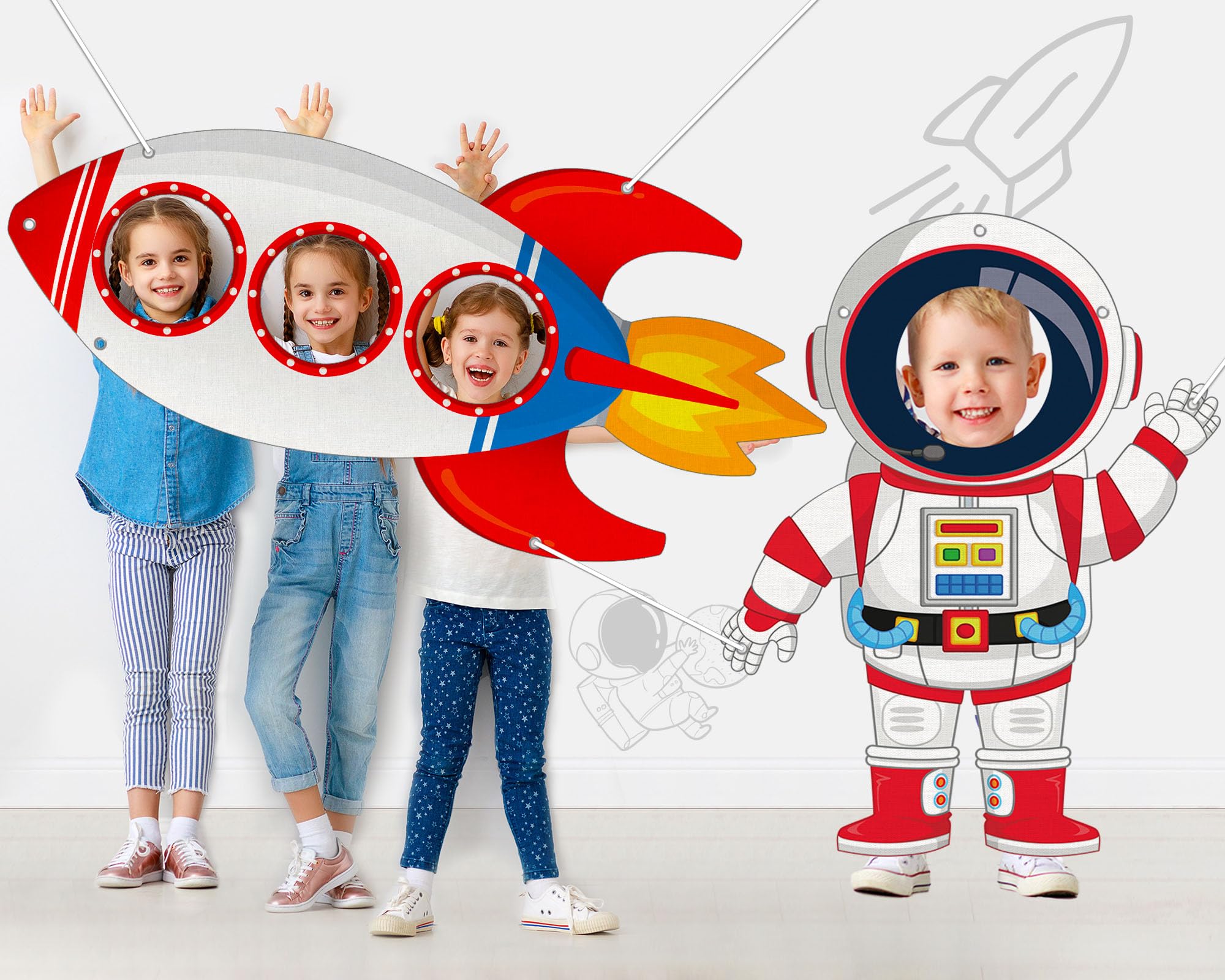 Space Birthday Decorations 36.2x78.74 Inch Fabric Astronaut Photo Prop Backdrop Banner Rocket Space Birthday Party Supplies Astr