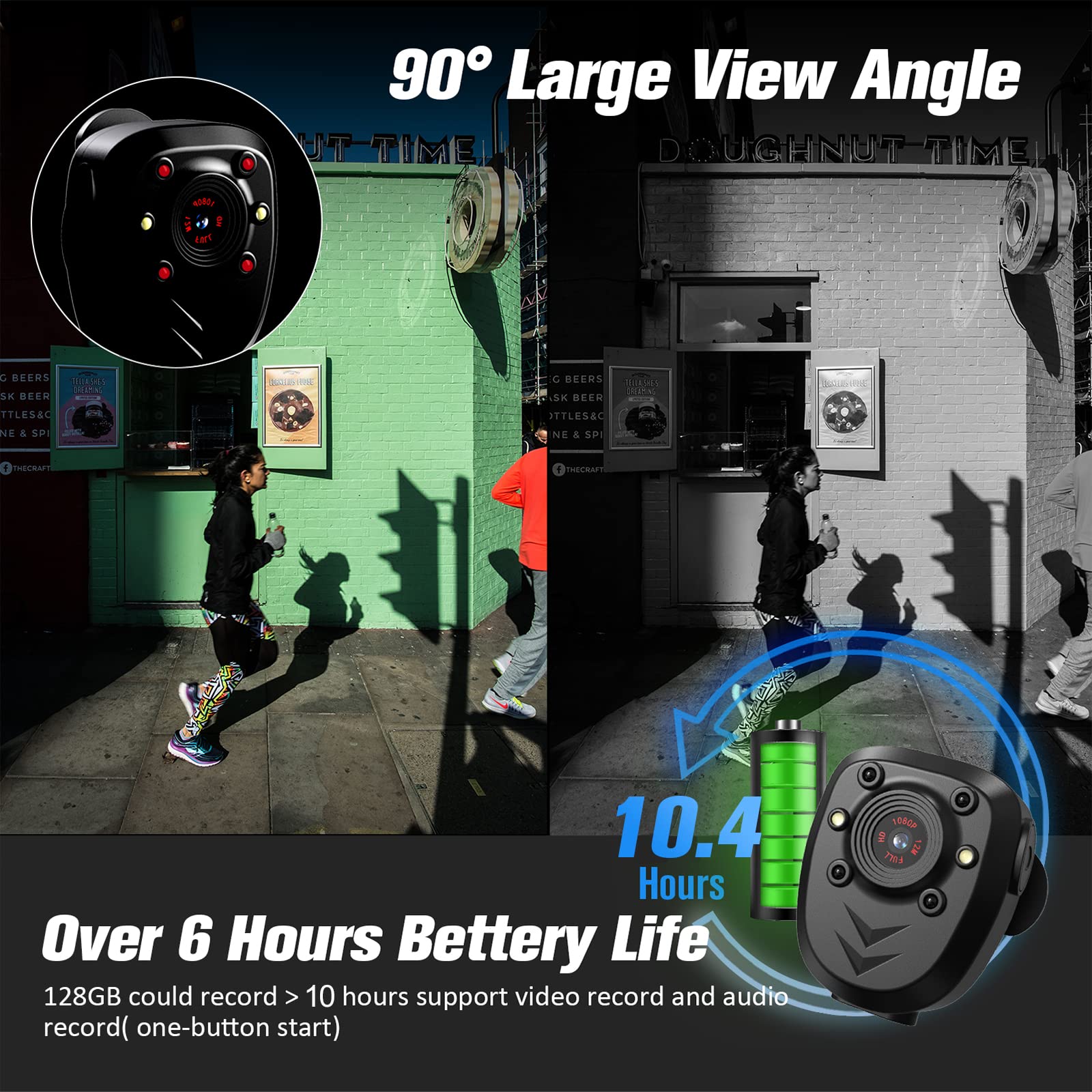 Mini Body Camera Video Recorder Built In 128Gb Memory Card With Night Vision Ir & Loop Record Hd 1080P, 4 6 Hr Battery Life Wearable Police Cam For Home, Outdoor, Law Enforcement, Security Guard
