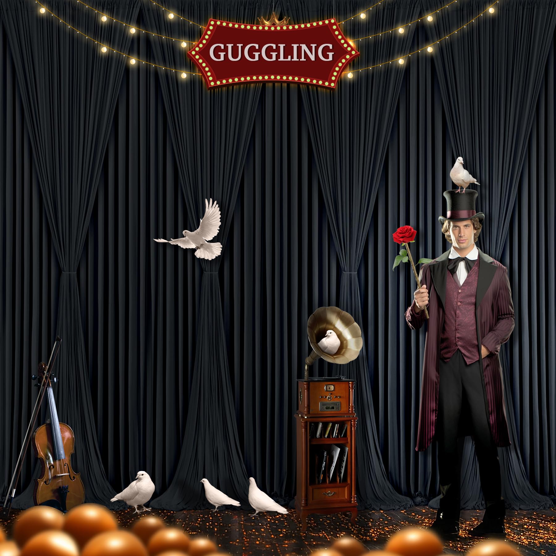 4 Panels Black Backdrop Curtain For Parties Black Wrinkle Free 20Ft X 10Ft Backdrop Drapes For Birthday Party Wedding Photo Phot