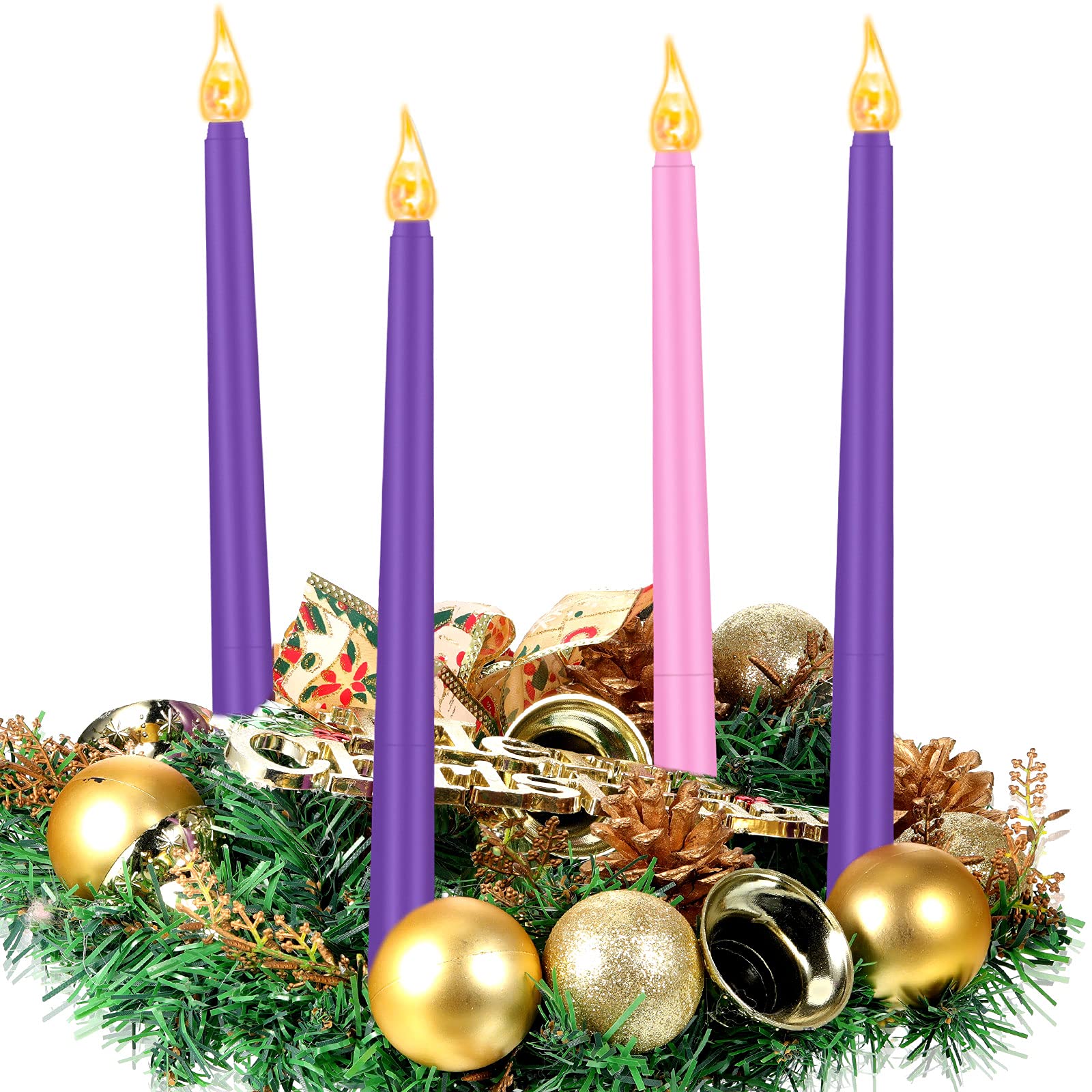 Honoson 4 Pieces Hanukkah Led Taper Advent Candles Flameless Taper Flickering Candles For Hanukkah Christmas Advent Rituals Holi