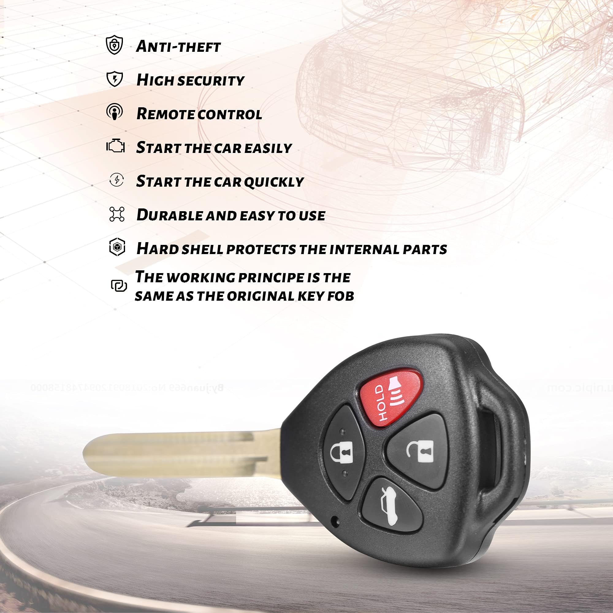 Vofono Replacement Remote Key Fob Fits For Toyota Camry 2007 2008 2009 2010 2011/Corolla 2009 2010 Keyless Entry Remote Control