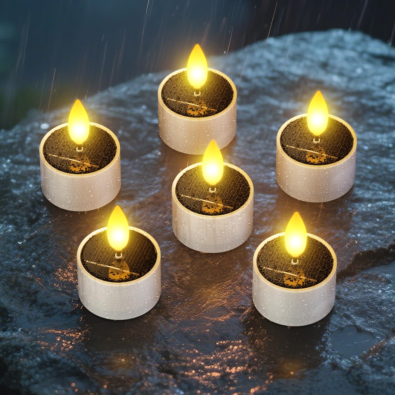 SoulBay Solar Tea Lights Outdoor Waterproof, 6 Pack Small Flameless Flickering Small Bright LED Candles Lights with Dusk to Dawn