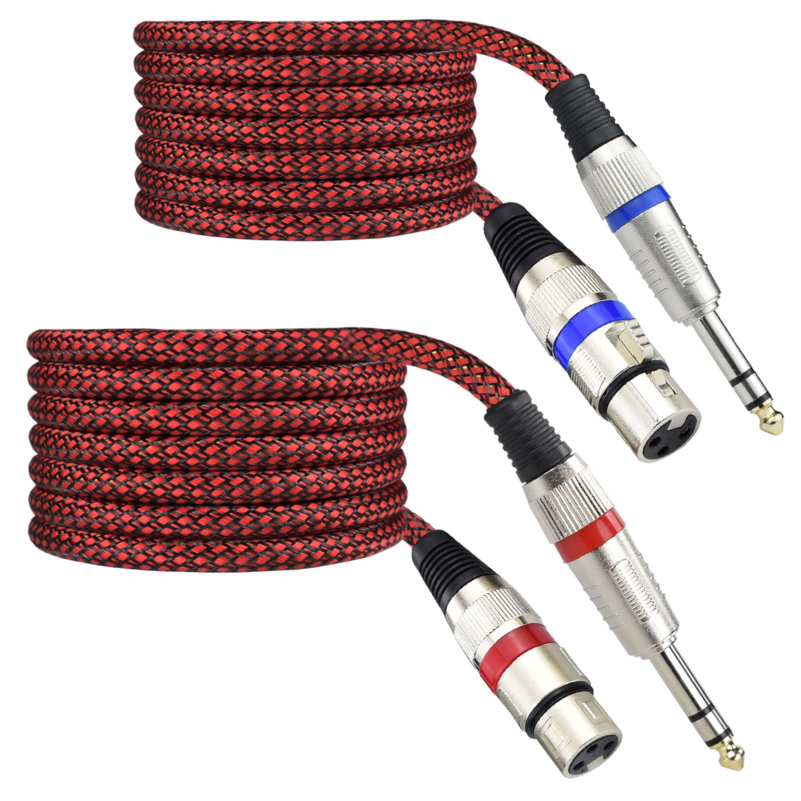 Mugteeve XLR Female to 1/4 TRS Cable Adapter Balanced, 15 Feet 6.35 mm Stereo Quarter Inch TRS to XLR Microphone Cable, Nylon Br