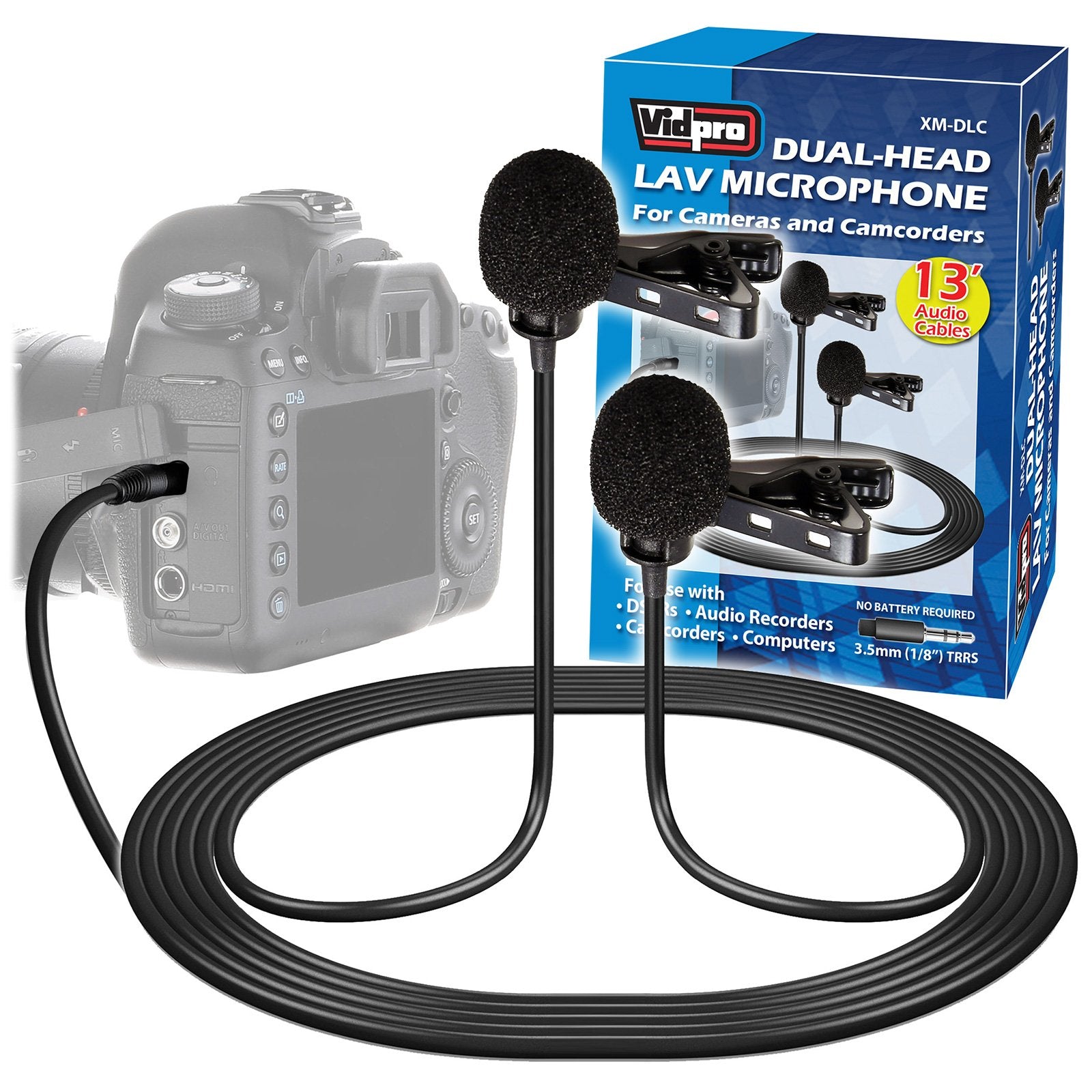 VidPro XM-DLC Dual-Head Interview Lavalier Microphone for DSLR Cameras & Camcorders