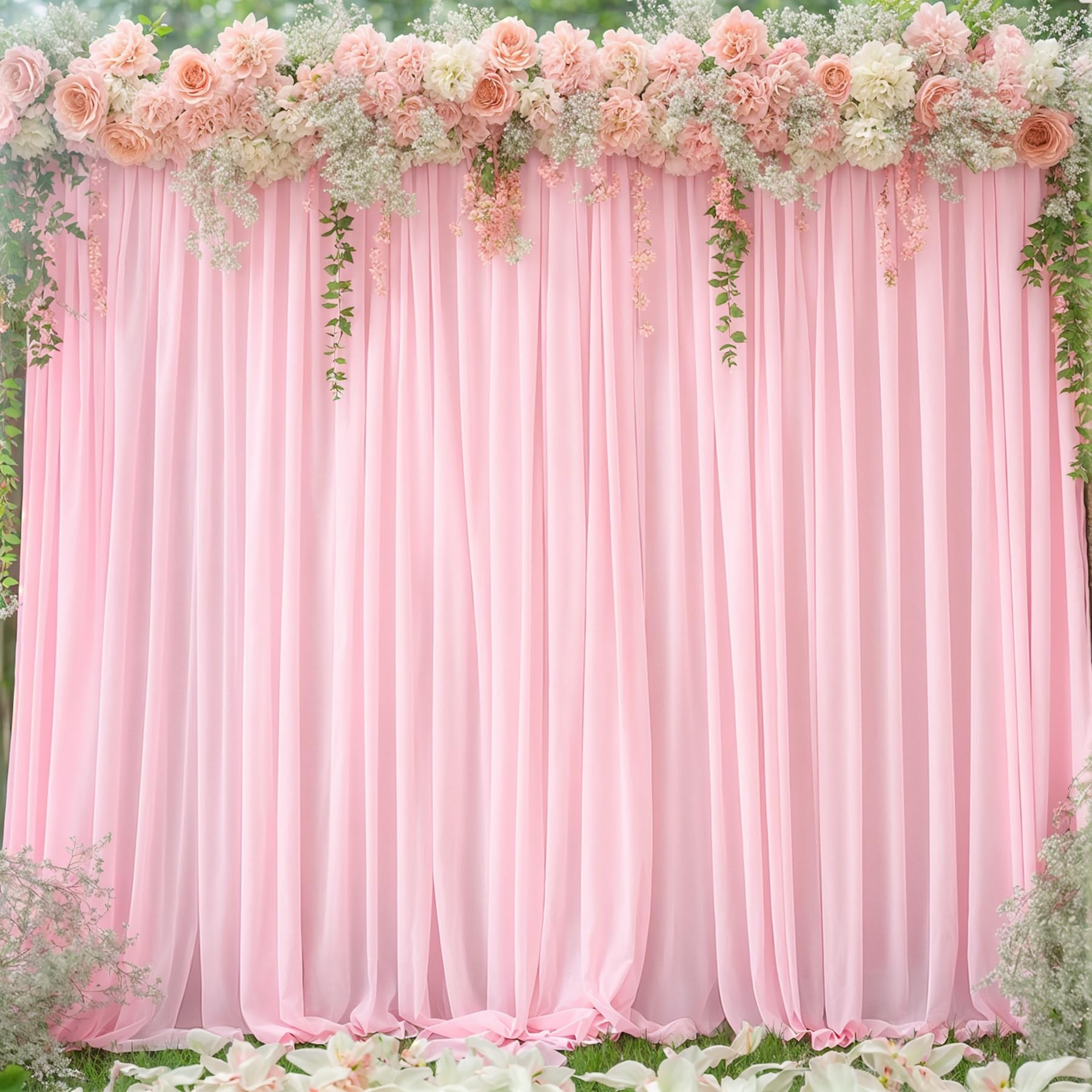 Baby Pink Backdrop Curtains For Parties, 8Ft X 10Ft Polyester Wrinkle Free Photography Backdrop Drapes For Birthday Baby Shower